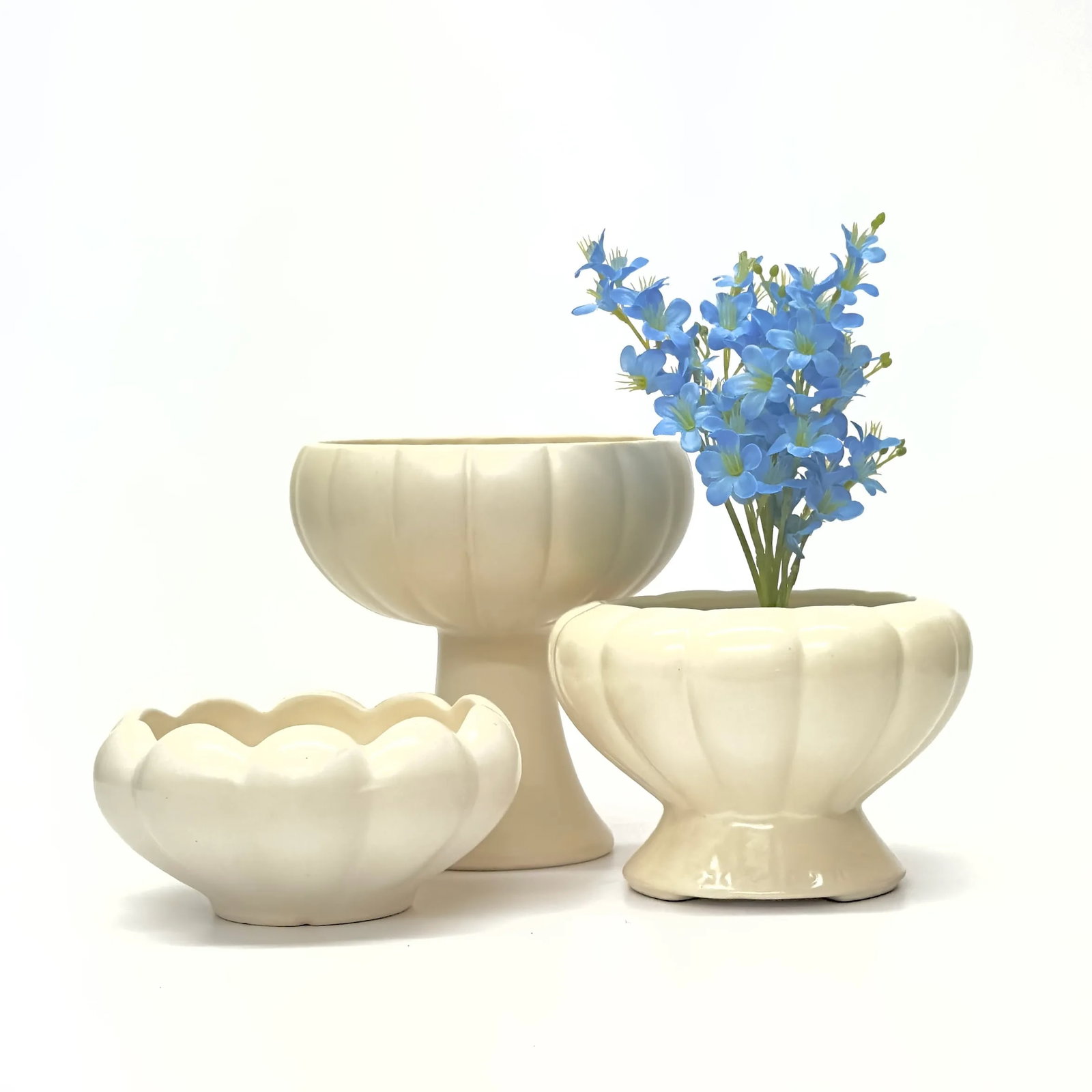 Mid 20th Century White Fluted Ceramic Planters - Group of 3 - 2