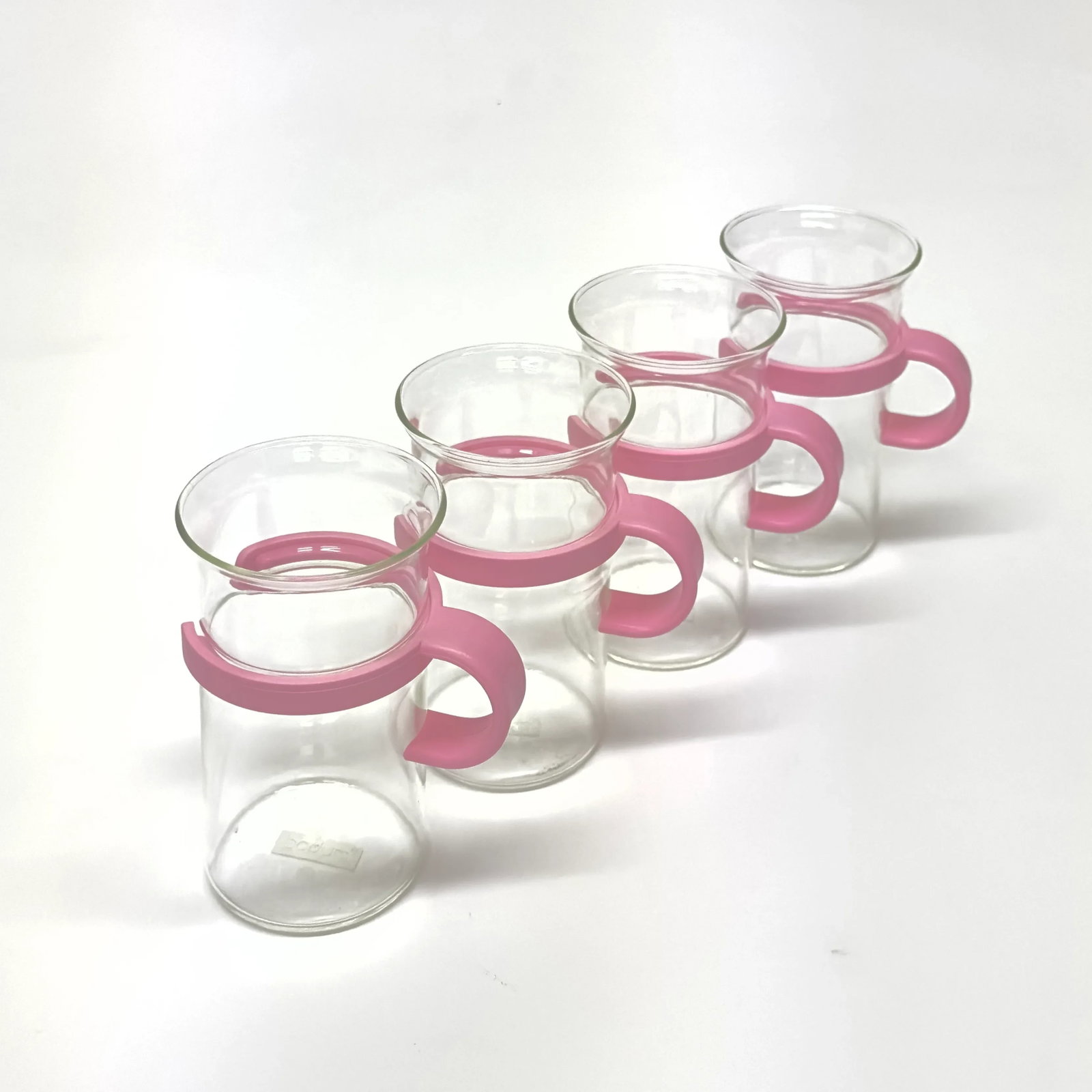 1980s Hot Beverage Glasses With Pink Carriers by Bodum - Set of 4 - 3