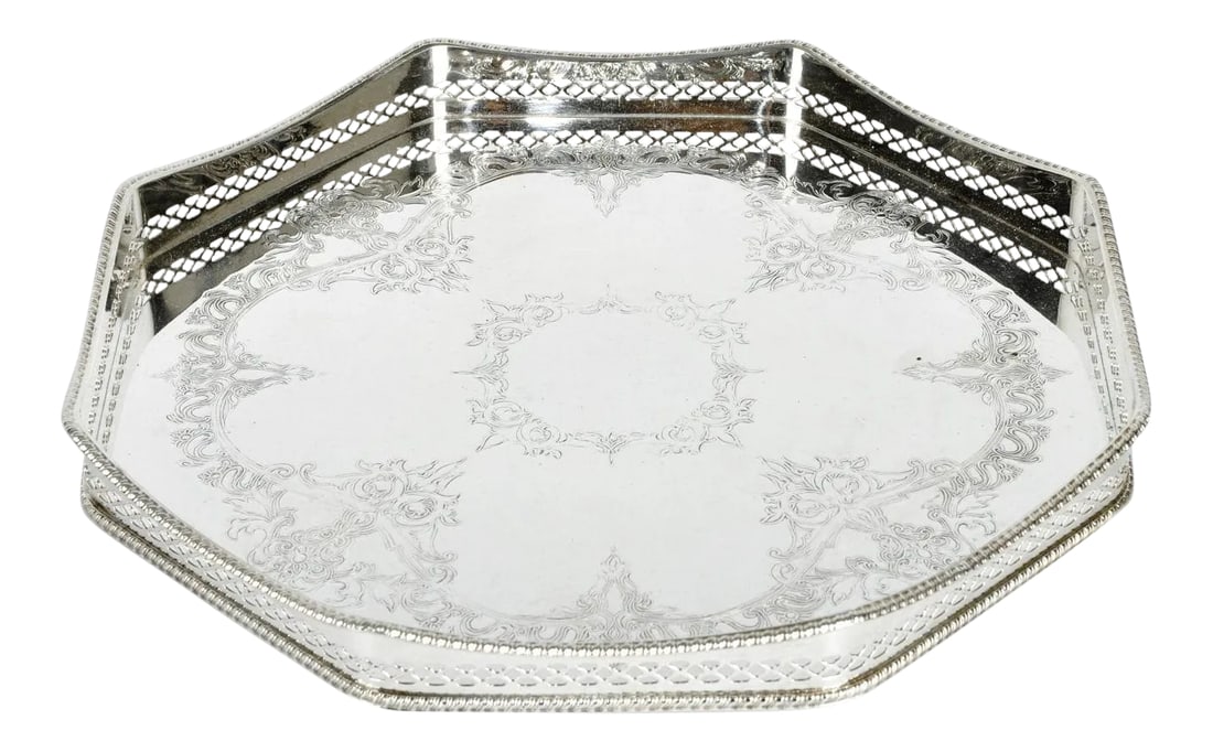 English Sheffield Silver Plate Hexagon Tray (1 of 5)