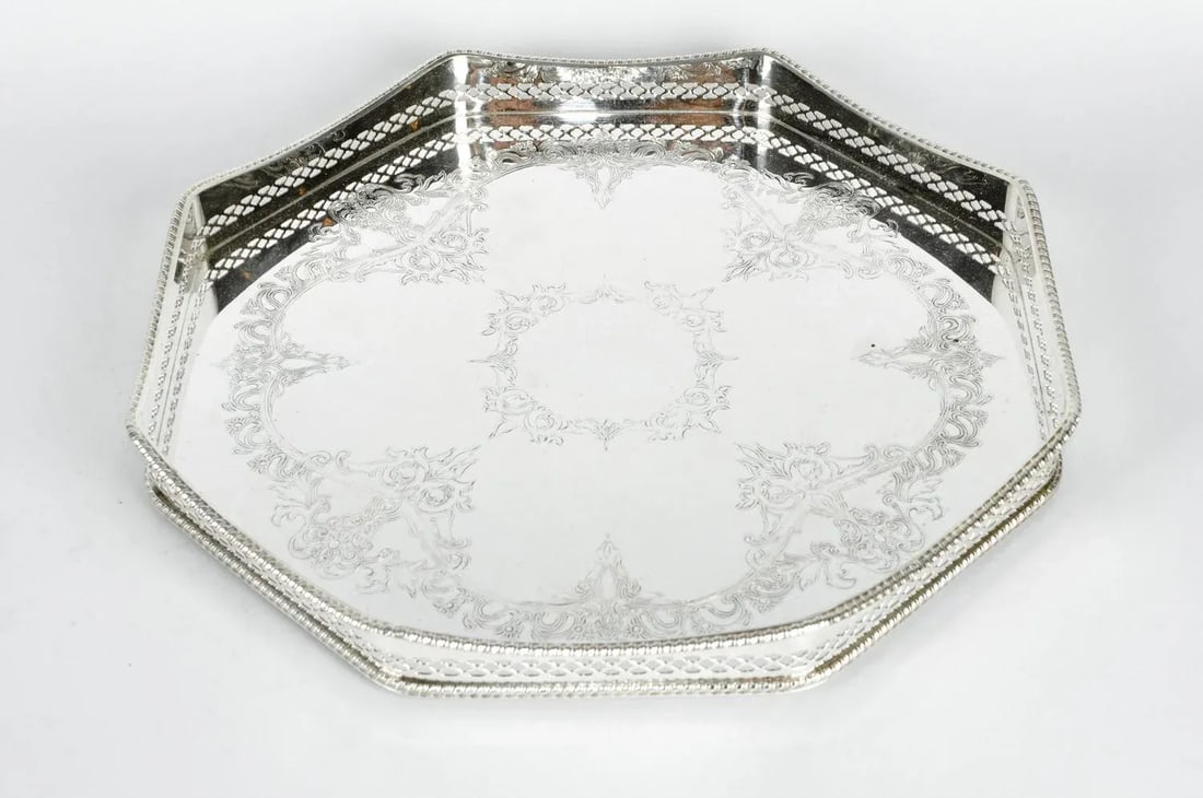 English Sheffield Silver Plate Hexagon Tray - 4