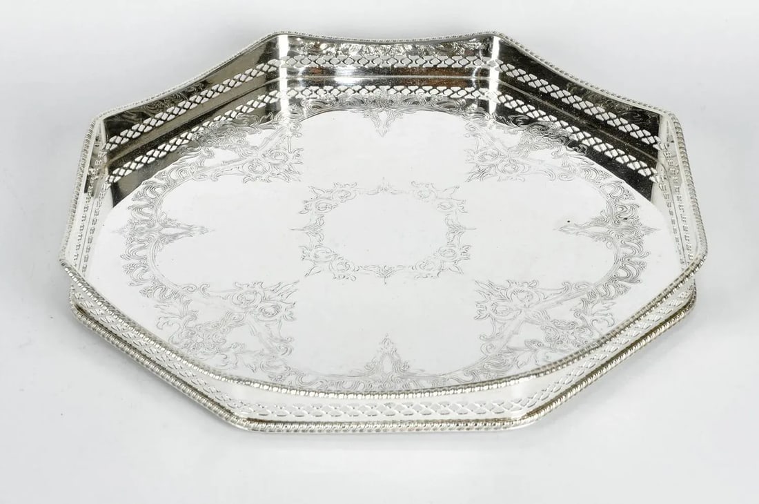 English Sheffield Silver Plate Hexagon Tray - 5