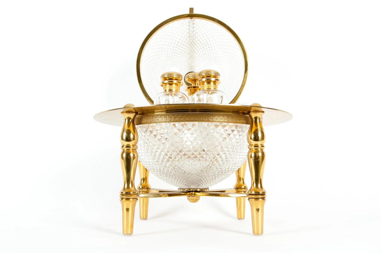 Dore Bronze / Cut Crystal Globe Shape Liquor Cave / Tantalus - 6