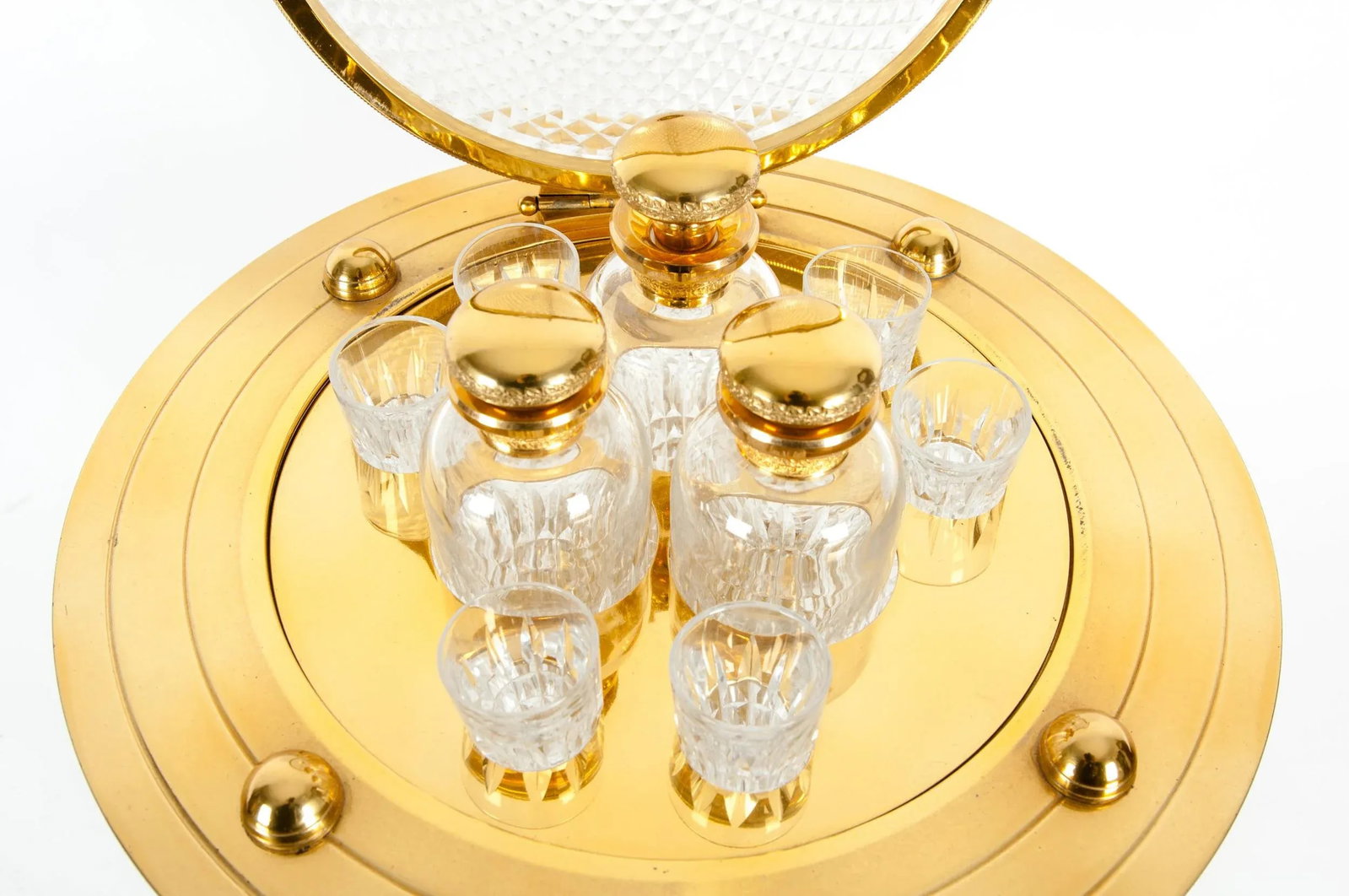 Dore Bronze / Cut Crystal Globe Shape Liquor Cave / Tantalus - 8