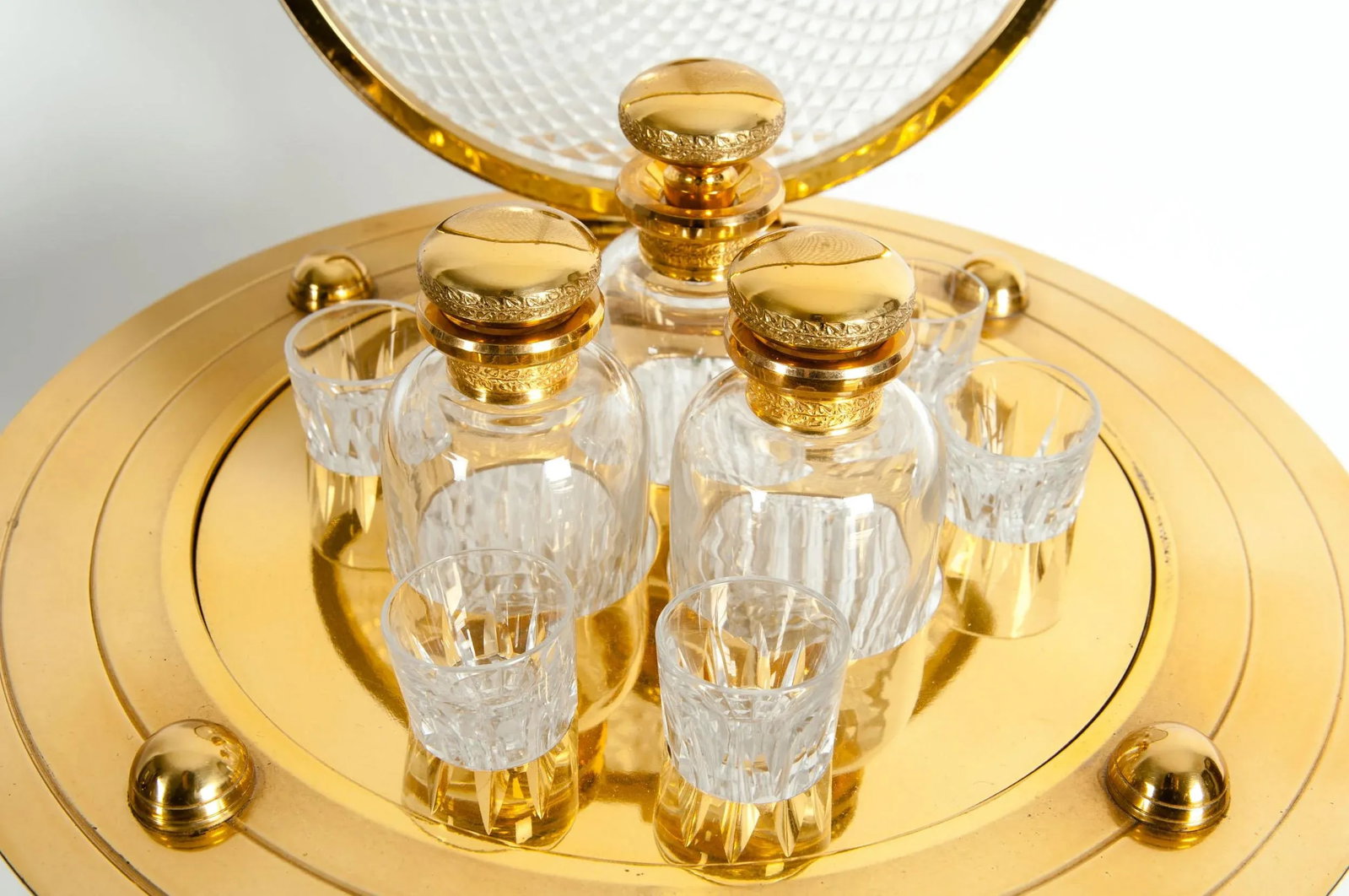 Dore Bronze / Cut Crystal Globe Shape Liquor Cave / Tantalus - 9