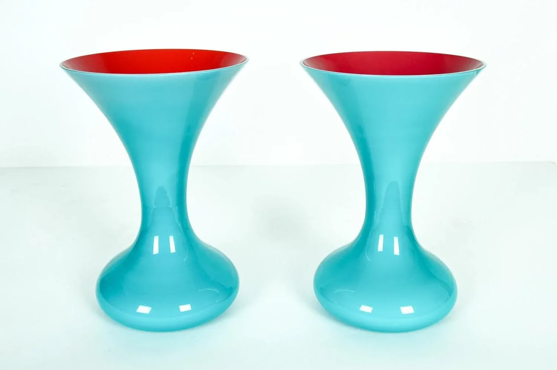 Mid Century Modern Art Deco Murano Glass Vases - a Pair - 2