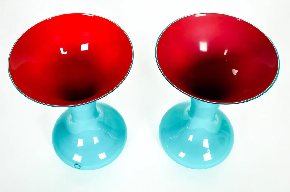 Mid Century Modern Art Deco Murano Glass Vases - a Pair - 3