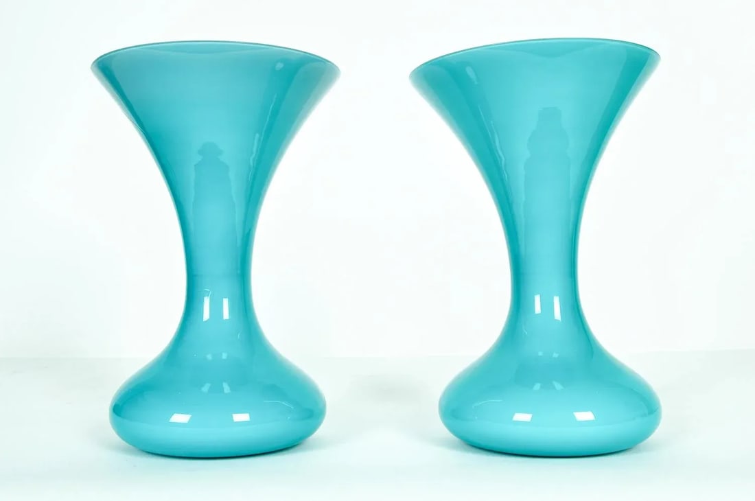 Mid Century Modern Art Deco Murano Glass Vases - a Pair - 5