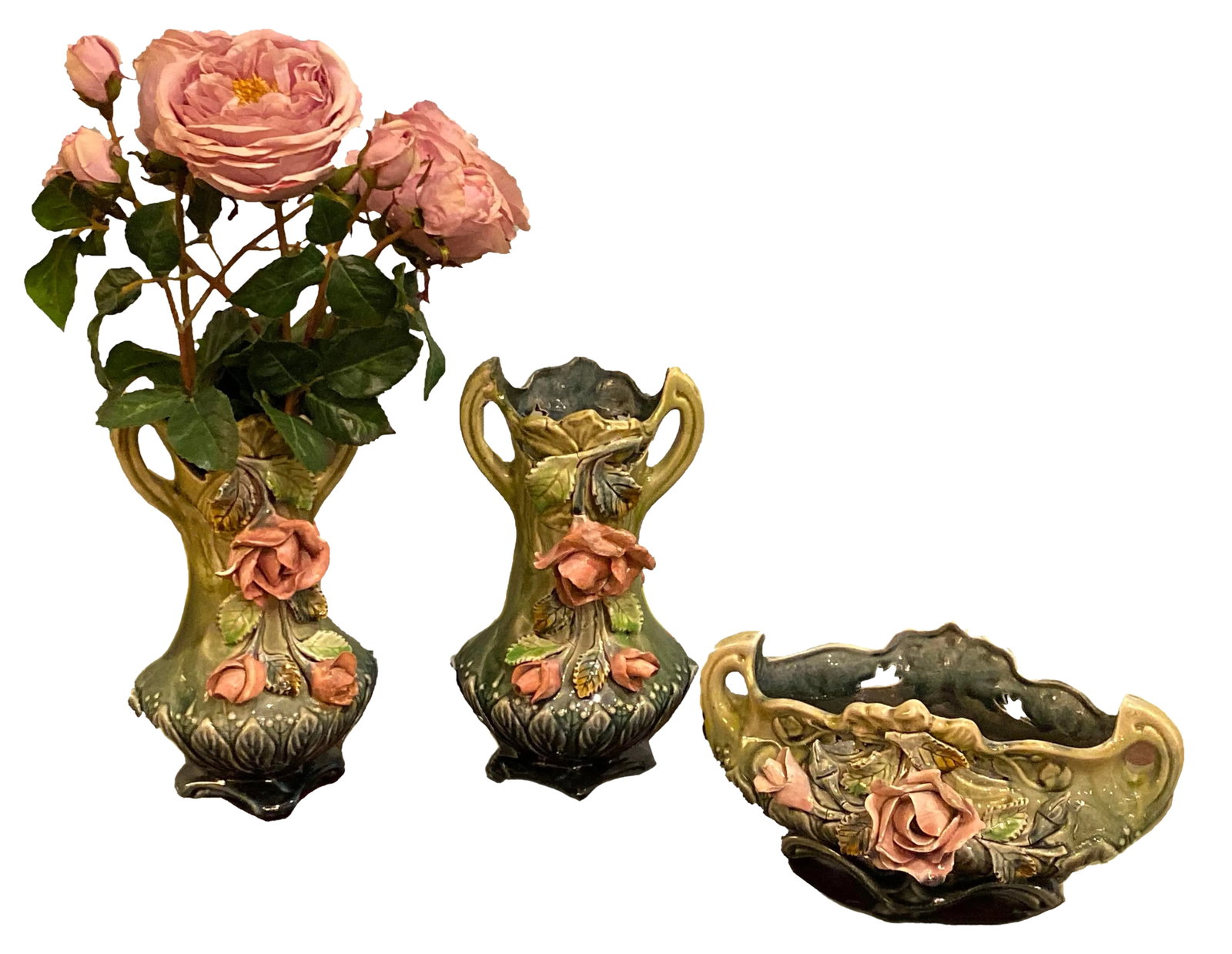 Majolica Planter Vases and a Cachet Pot - Set of 3 (1 of 11)