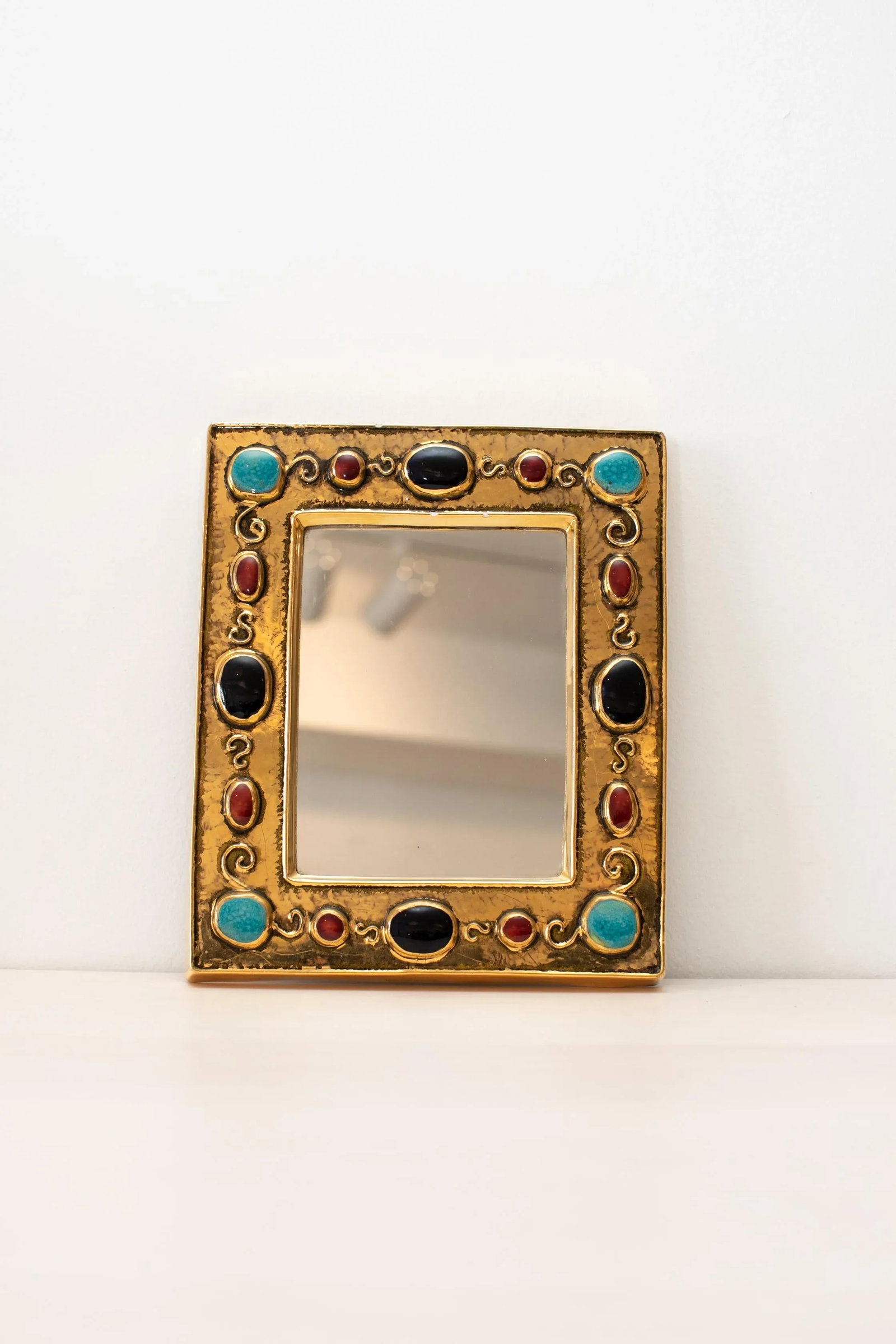 1960s Turquoise, Red & Black Francois Lembo Jeweled Mirror - 2