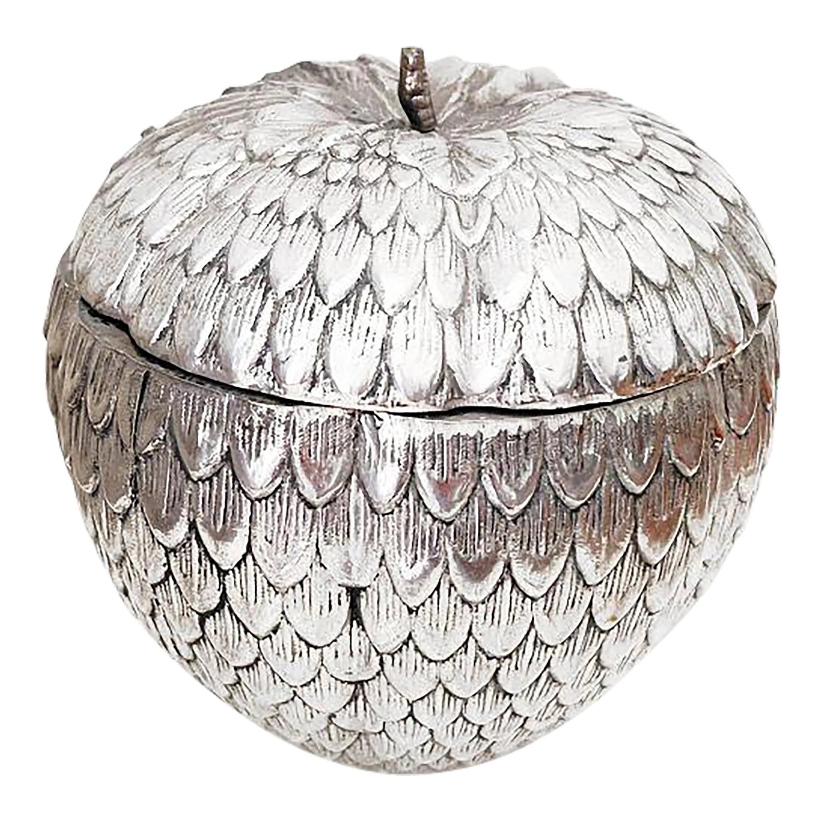 Mauro Manetti "Ghianda" Pewter Ice Bucket Mid-Century Modern, Italy 1960: Original Mauro Manetti pewter ice bucket with aluminum insulation, made in Italy. Keeps the ice cubes frozen for a long time as the lid sits tight on the bucket. Marked at the Base & Serial Number: