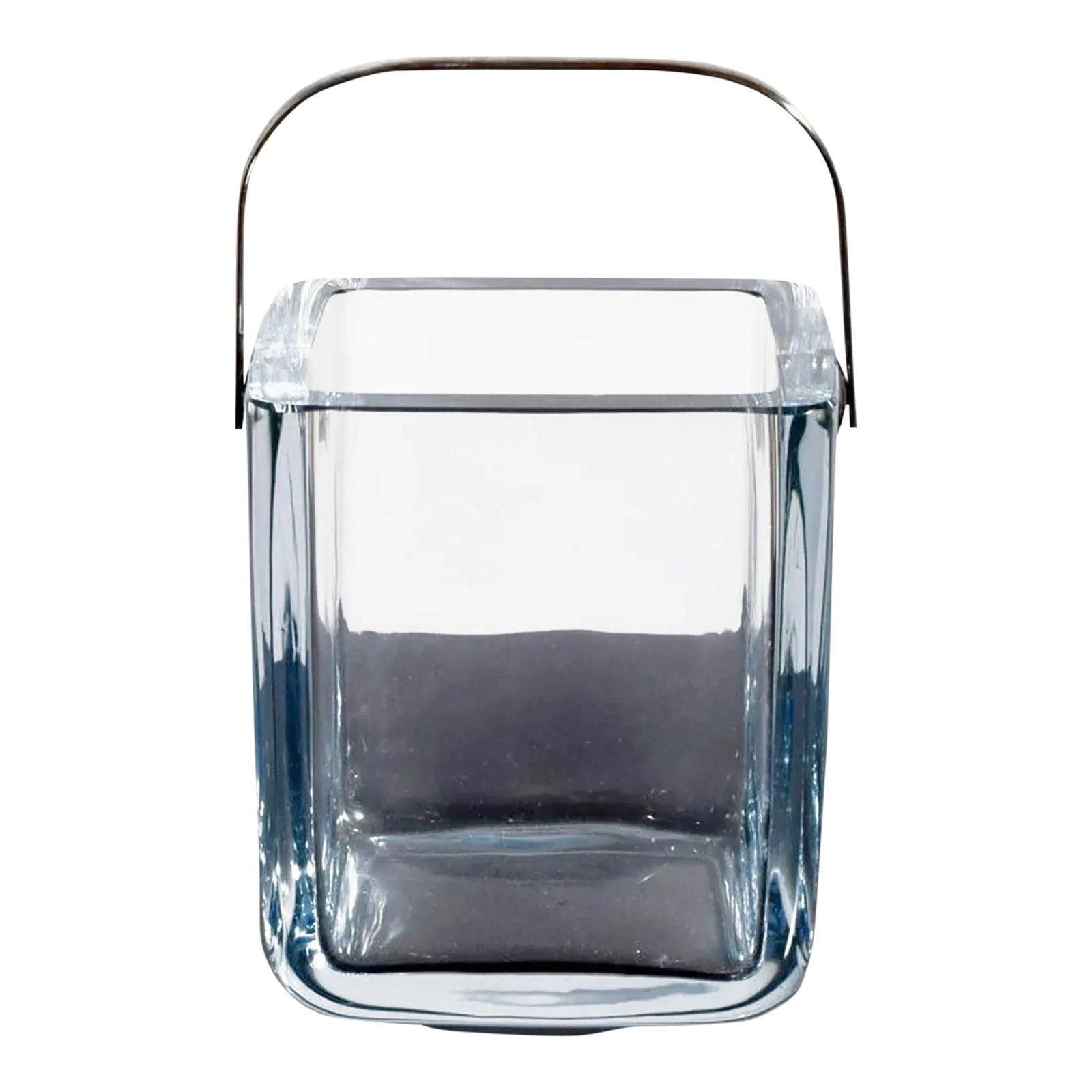 1970s Cartier Crystal Ice Bucket: Substantial and attractive french crystal ice bucket square shape and chrome/steel handle from French luxury design house, Cartier, circa late-20th century, France. Cartier signed. Great piece for