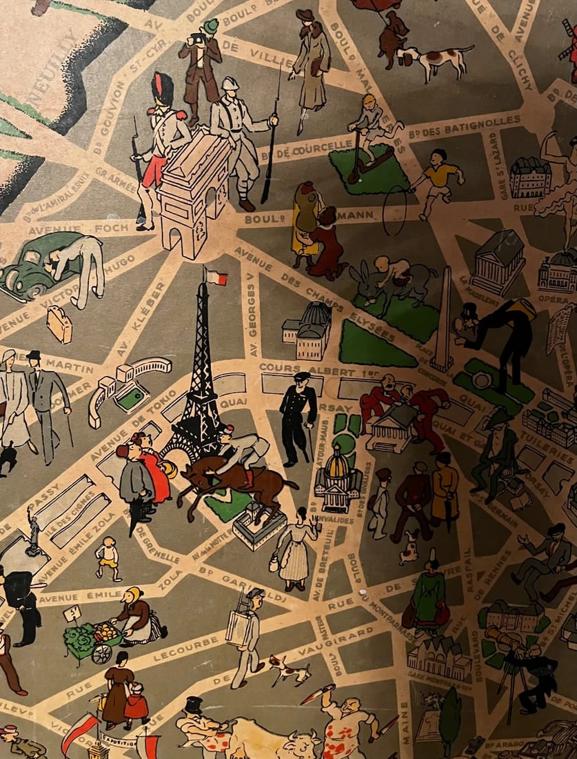 Paris Art Deco Cartoon Style Map From 1949 - 2