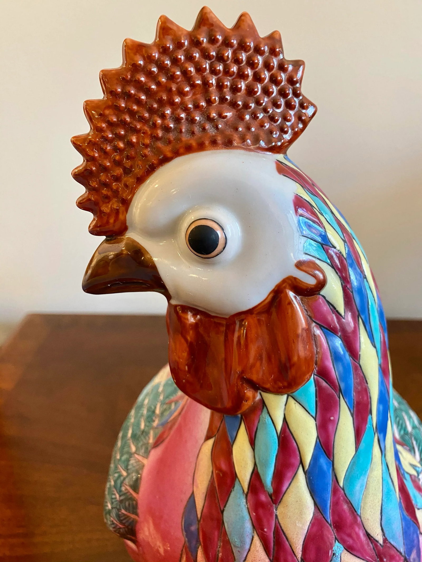 Mid 20th Century Antique Chinese Export Polychrome Porcelain Chicken, Hen, Rooster Form Tureen Box, - 2
