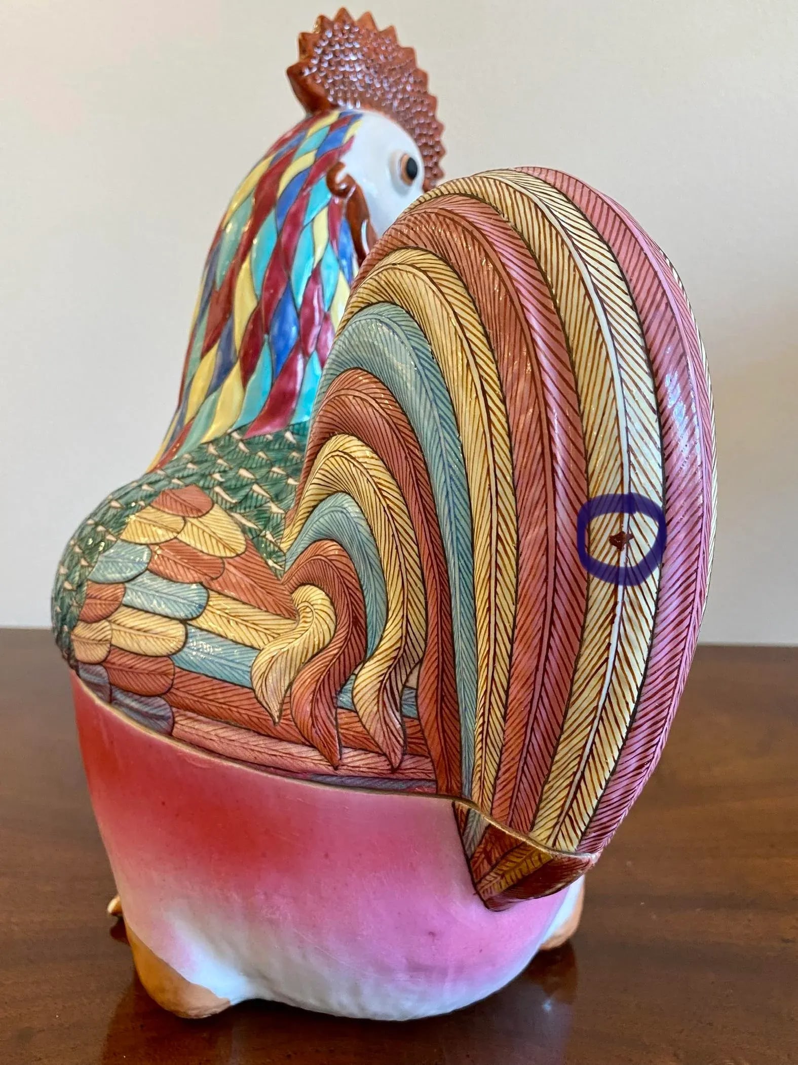Mid 20th Century Antique Chinese Export Polychrome Porcelain Chicken, Hen, Rooster Form Tureen Box, - 6