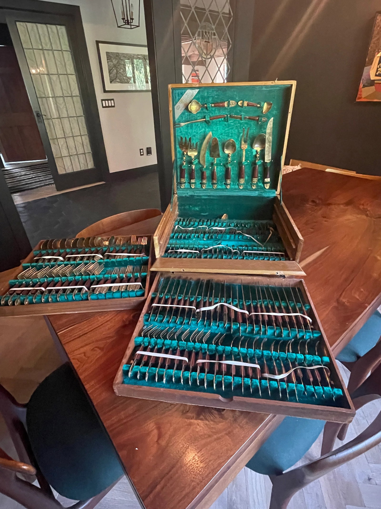 Mid-Century Modern Rosewood and Brass Flatware Set- 162 Pieces - 4
