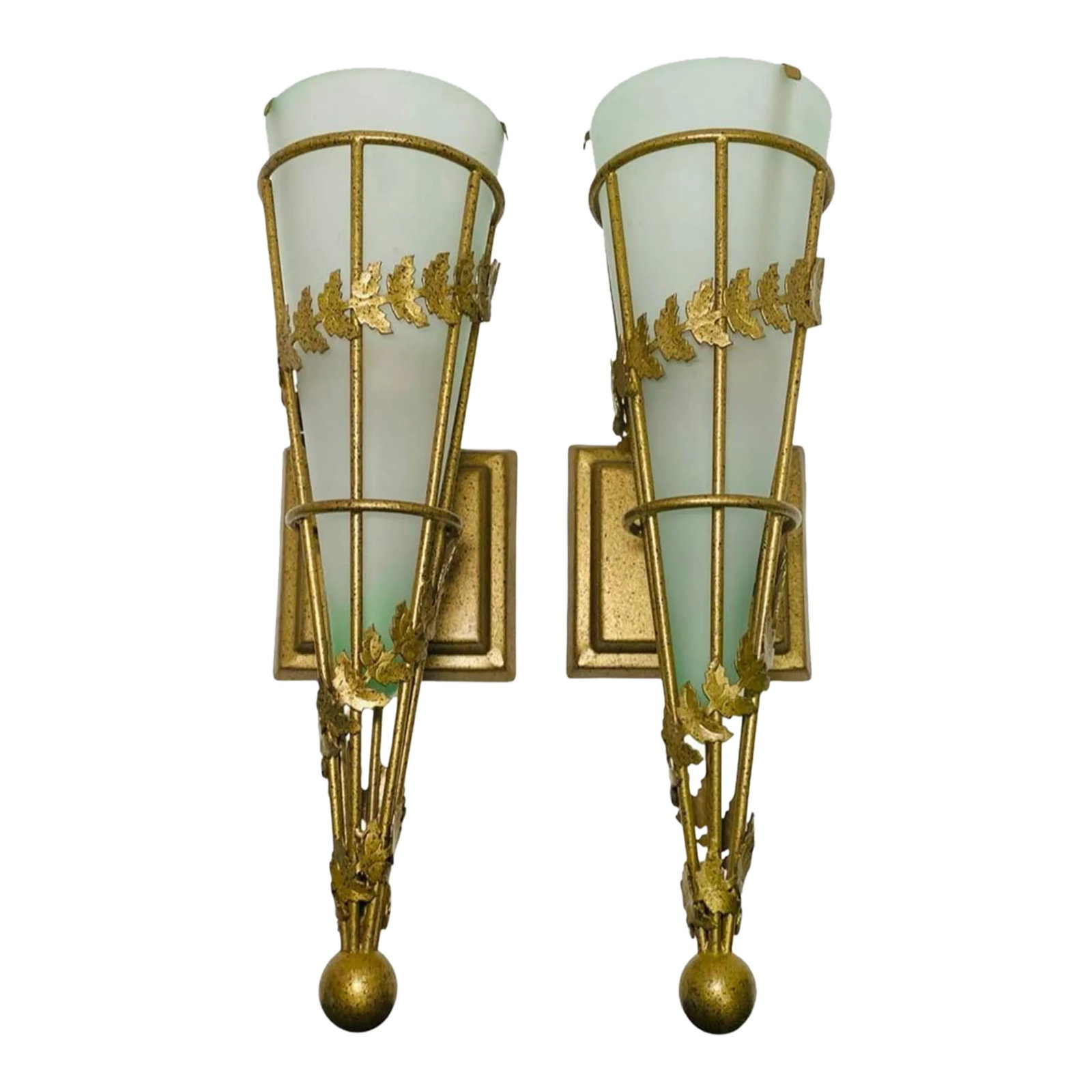 Vintage Art Deco Wall Sconces, Non-Electrical Metal With Frosted Glass Insert - a Pair: Vintage Art Deco Wall Sconce (Pair) Non-Electrical Metal w/Frosted Glass Insert. Condition is preowned. Please see all pictures before purchase. Metal construction with frosted glass insert. Each