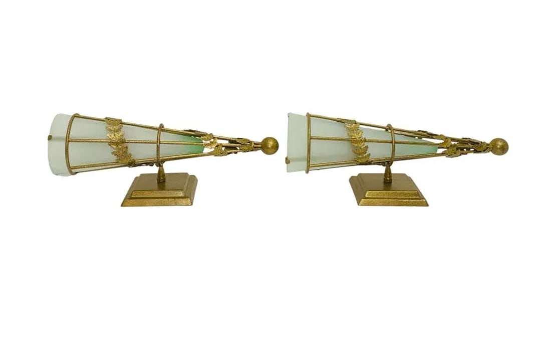Vintage Art Deco Wall Sconces, Non-Electrical Metal With Frosted Glass Insert - a Pair - 2
