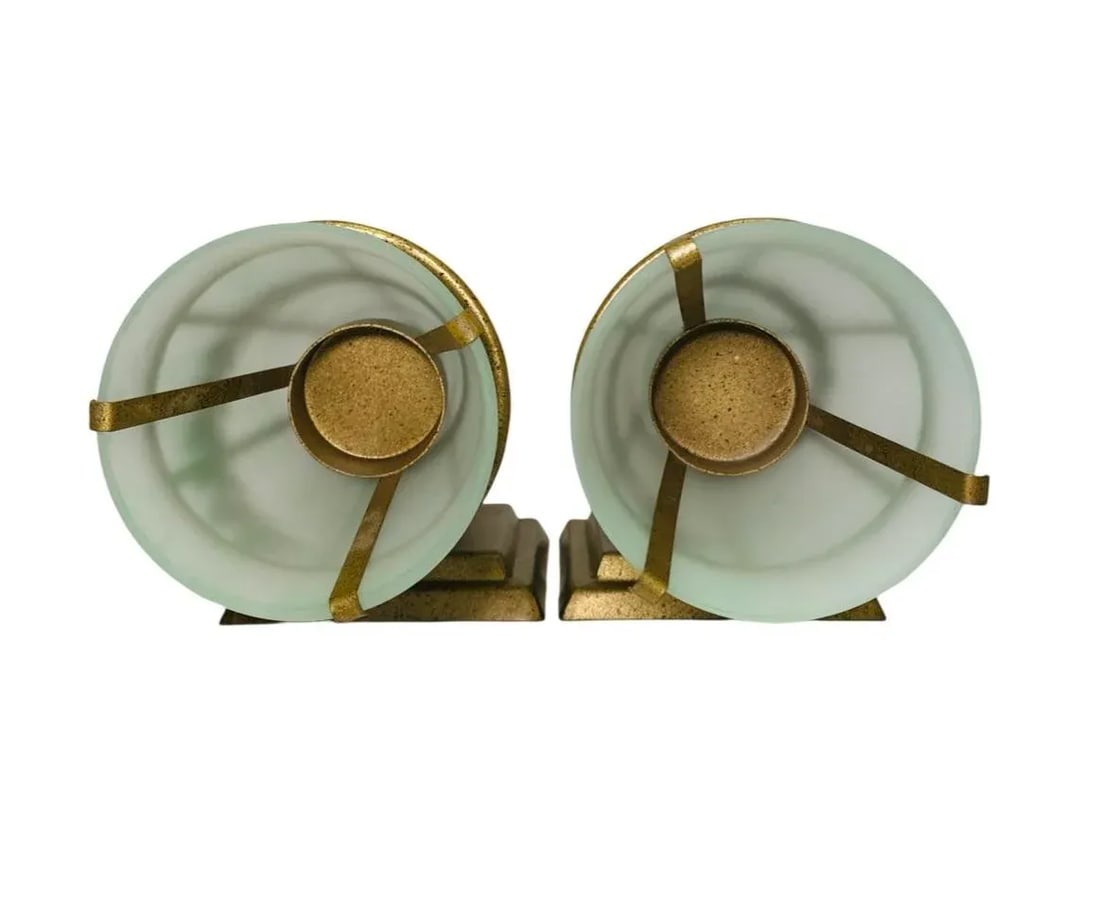 Vintage Art Deco Wall Sconces, Non-Electrical Metal With Frosted Glass Insert - a Pair - 3