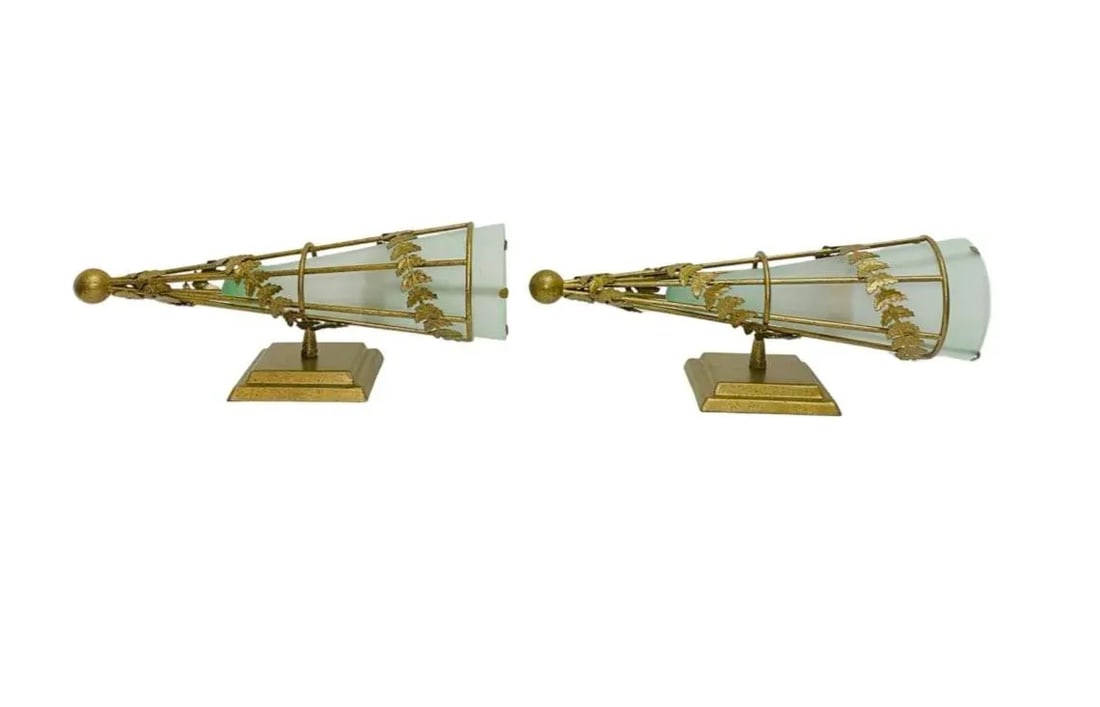 Vintage Art Deco Wall Sconces, Non-Electrical Metal With Frosted Glass Insert - a Pair - 4