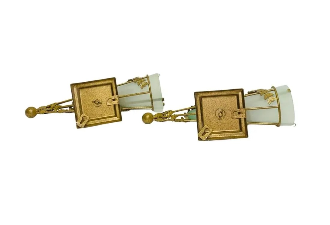 Vintage Art Deco Wall Sconces, Non-Electrical Metal With Frosted Glass Insert - a Pair - 5