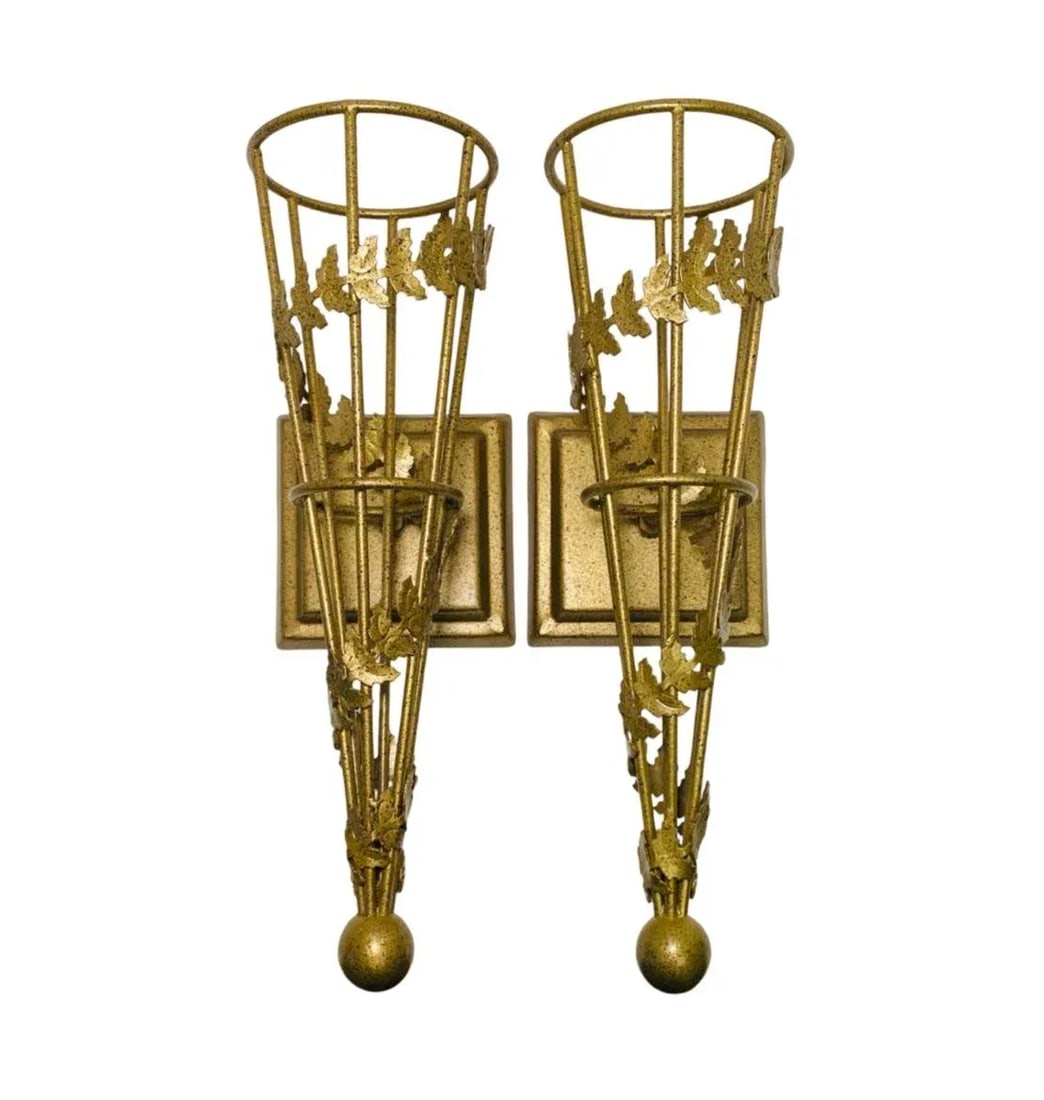 Vintage Art Deco Wall Sconces, Non-Electrical Metal With Frosted Glass Insert - a Pair - 6