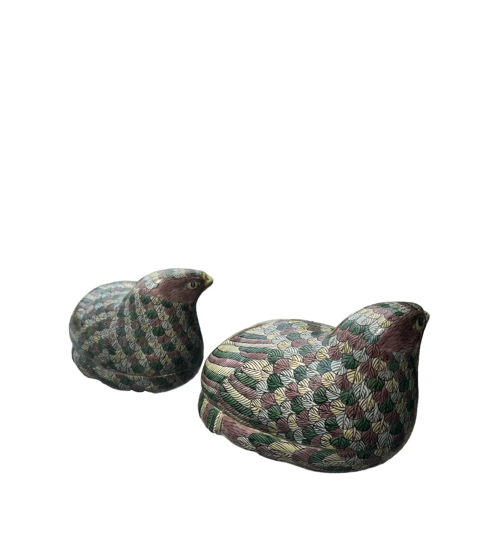Late 19th Century Antique Qing Chinese Famille Verte Porcelain Quail Boxes - a Pair - 3