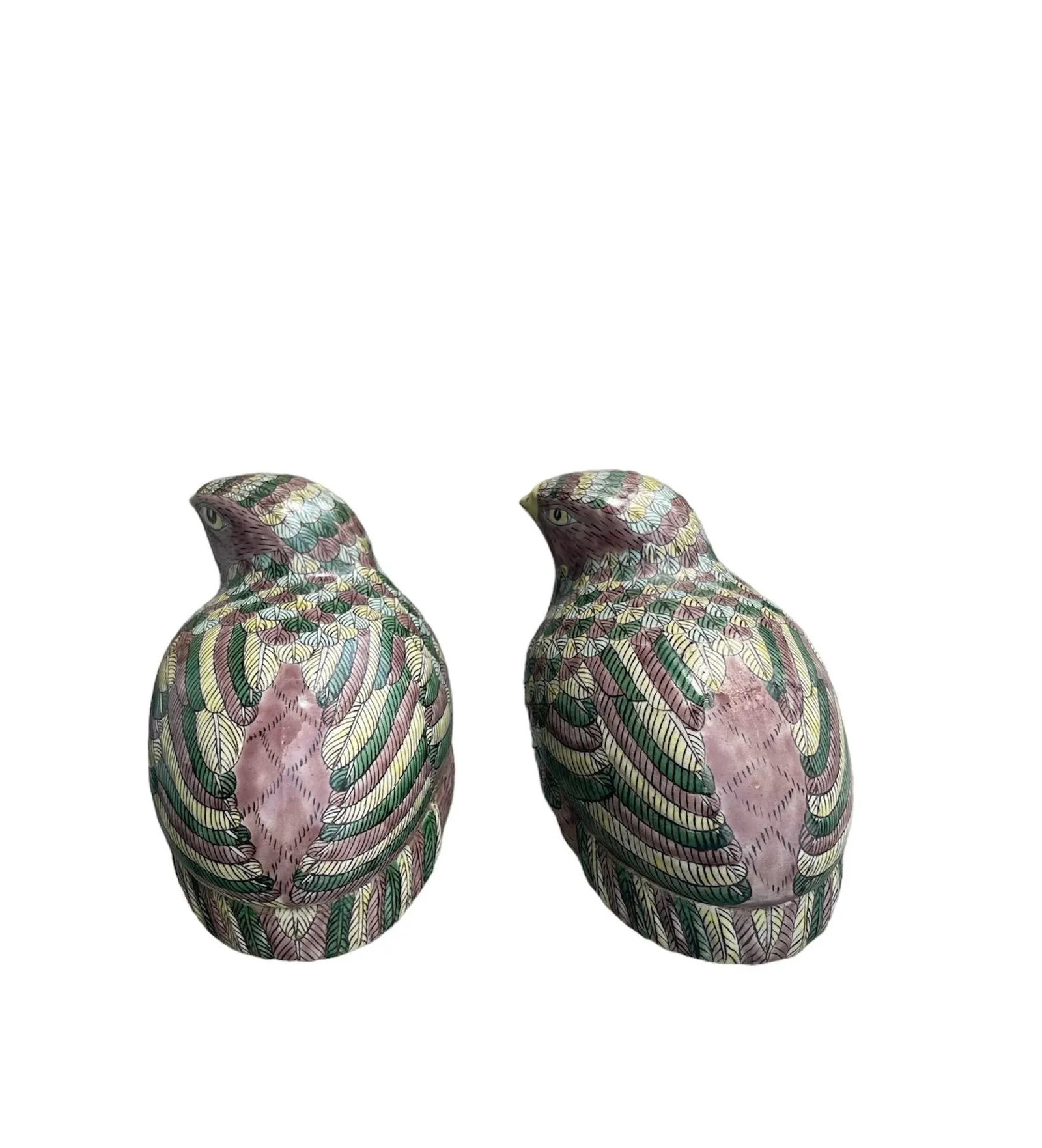 Late 19th Century Antique Qing Chinese Famille Verte Porcelain Quail Boxes - a Pair - 8