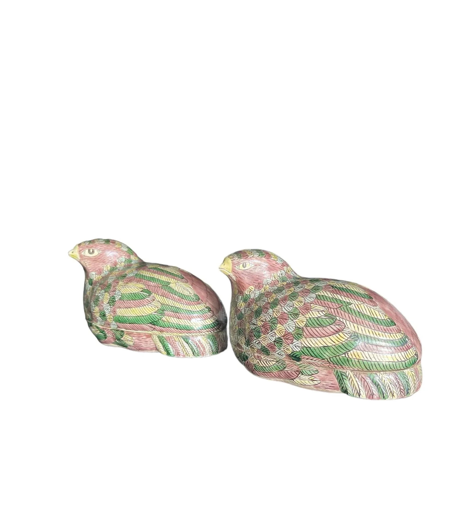 Late 19th Century Antique Qing Chinese Famille Verte Porcelain Quail Boxes - a Pair - 9