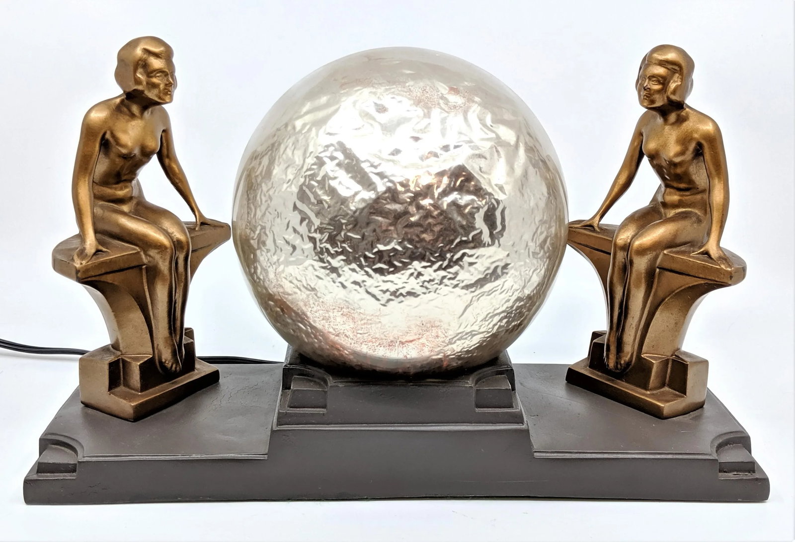 1930's Nuart Art Deco Double Nude & Glass Globe Table Lamp - 13