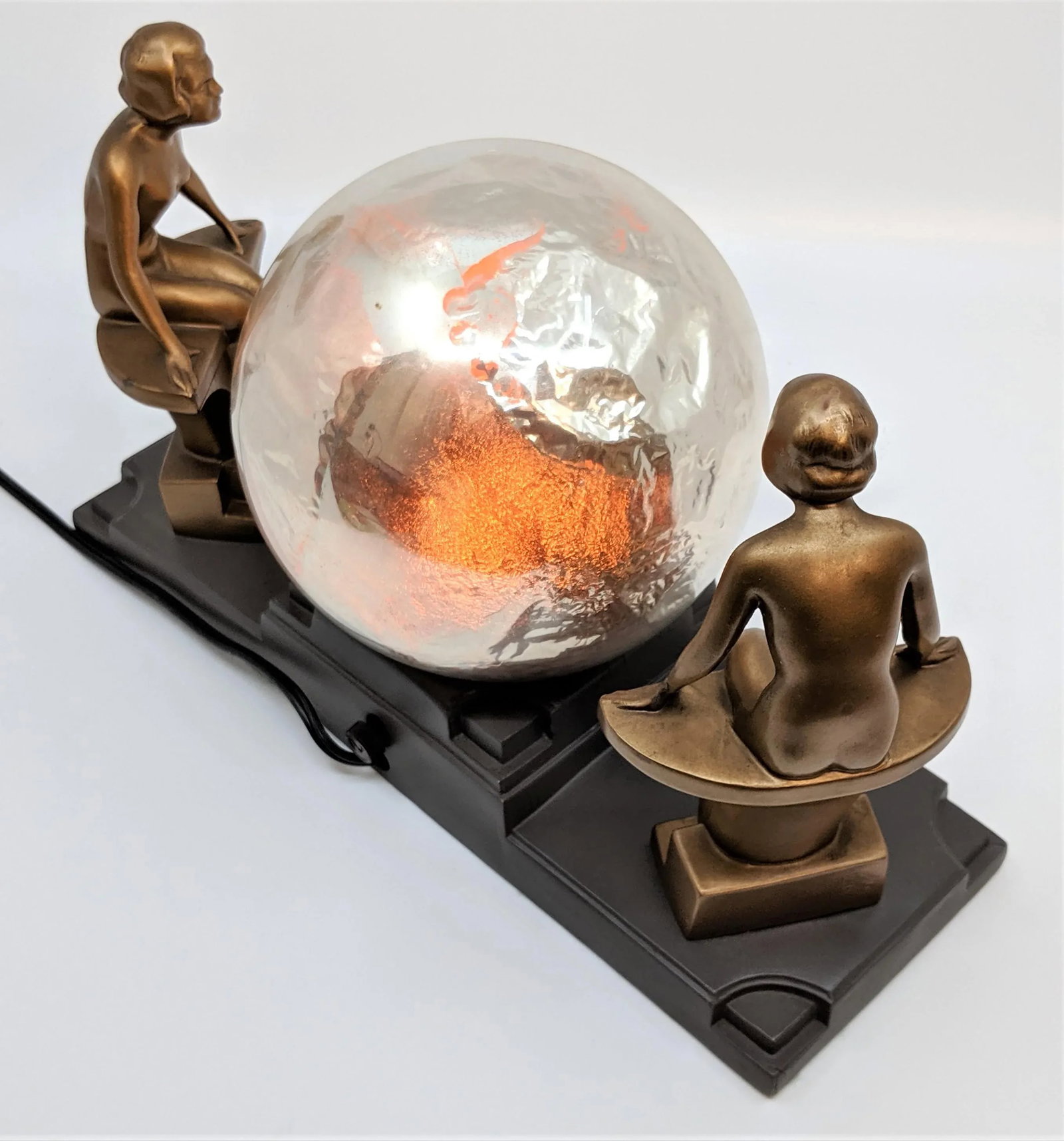 1930's Nuart Art Deco Double Nude & Glass Globe Table Lamp - 5