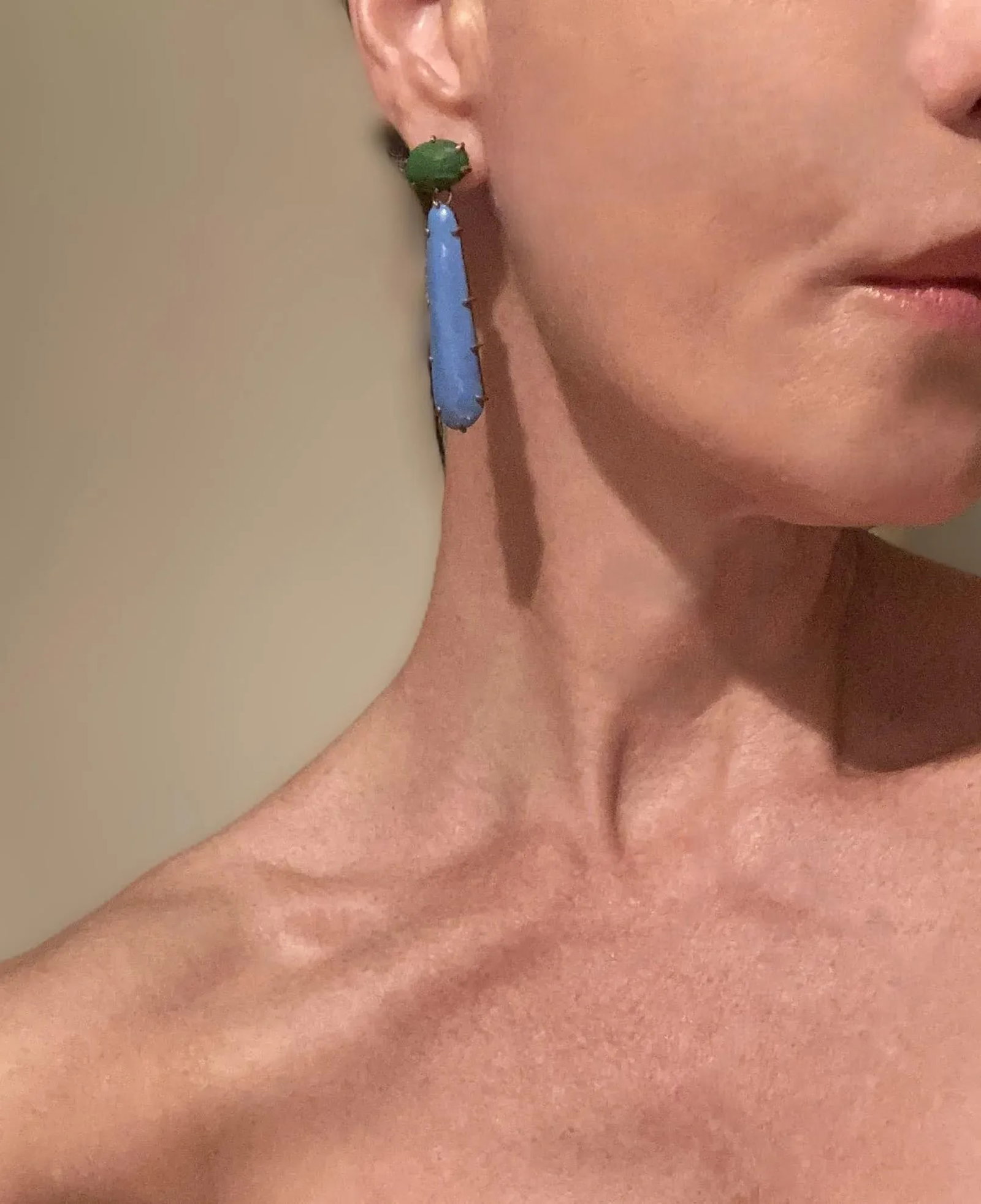 Blue and Green Enamel Dangle Drop Earrings - 2 Pieces - 2