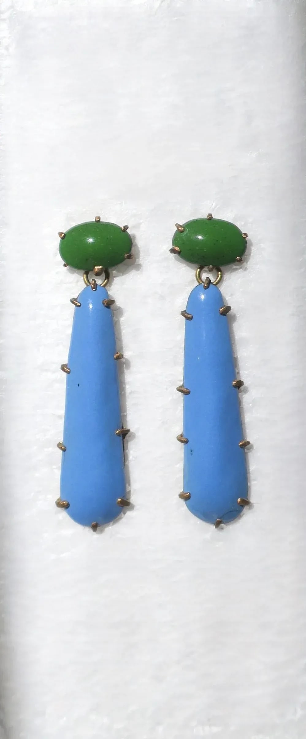 Blue and Green Enamel Dangle Drop Earrings - 2 Pieces - 3