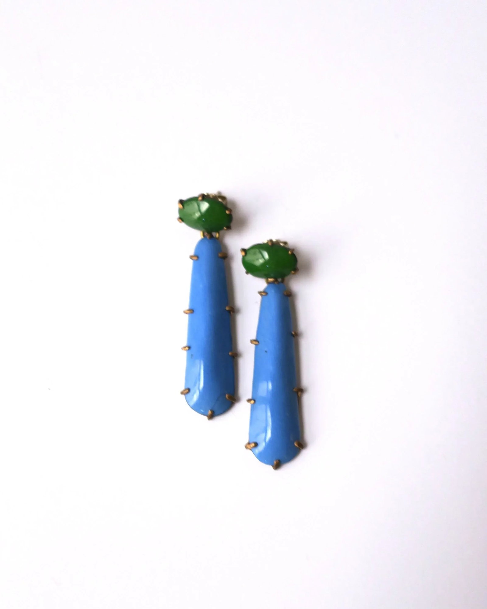 Blue and Green Enamel Dangle Drop Earrings - 2 Pieces - 6