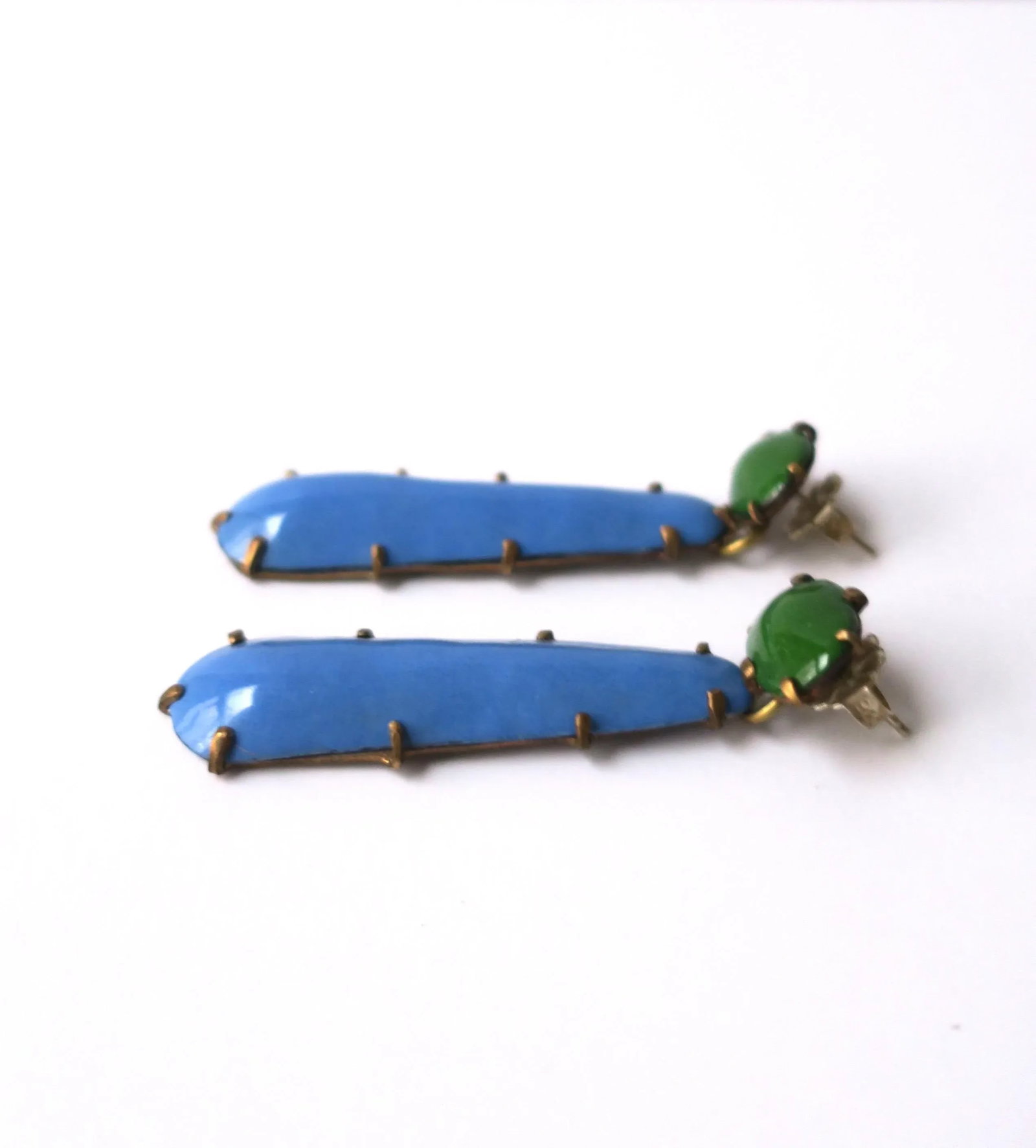Blue and Green Enamel Dangle Drop Earrings - 2 Pieces - 7