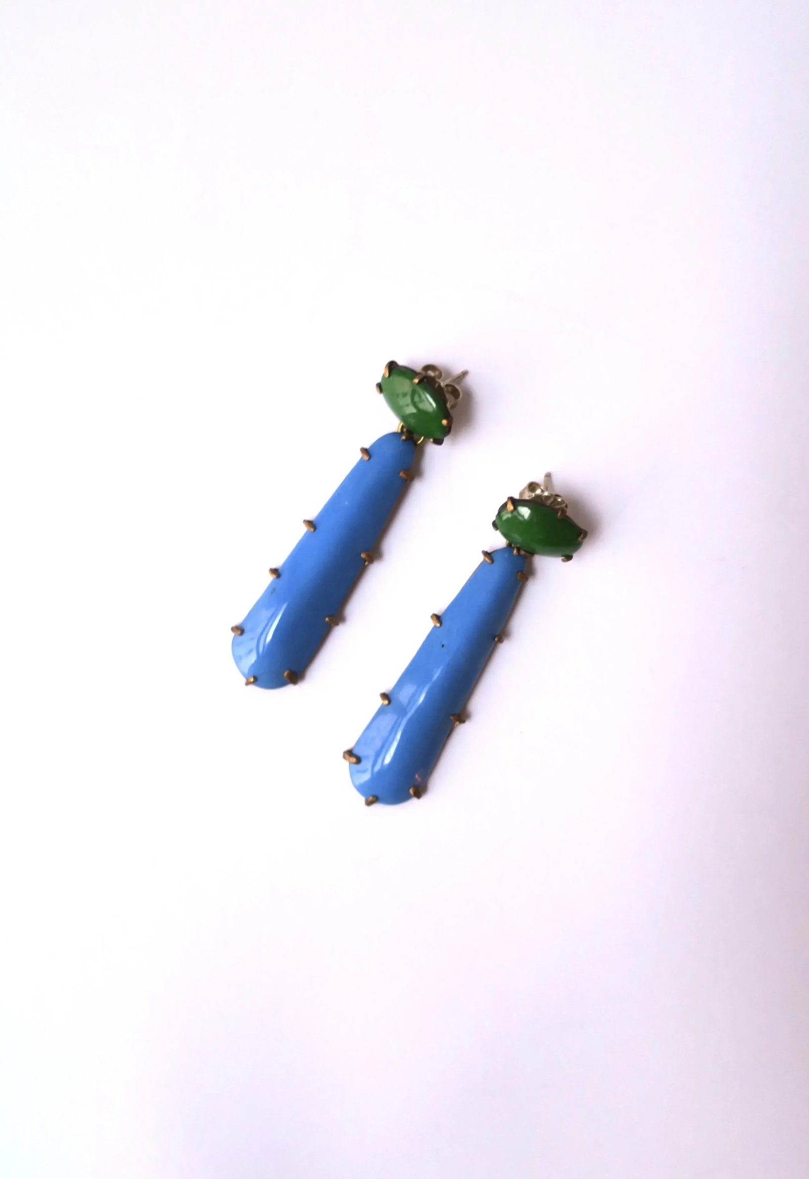 Blue and Green Enamel Dangle Drop Earrings - 2 Pieces - 8