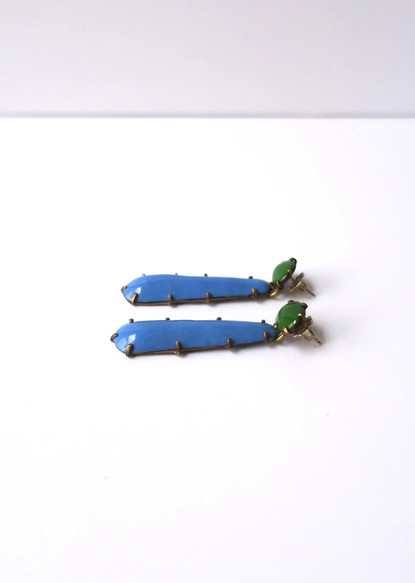 Blue and Green Enamel Dangle Drop Earrings - 2 Pieces - 9