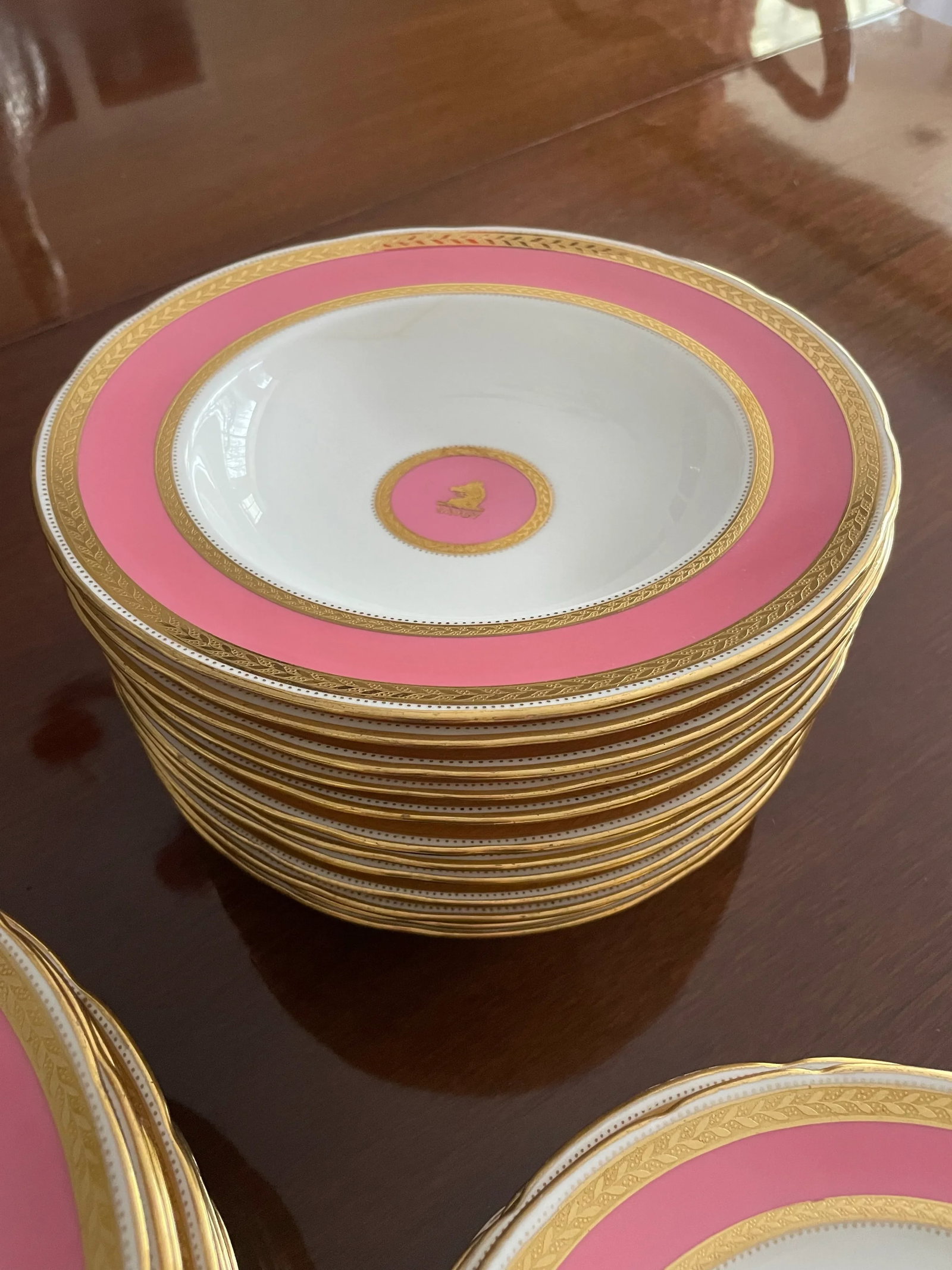 Service for 12 Pink and Gold Minton Plates, Bowls and Salad Plates - 3