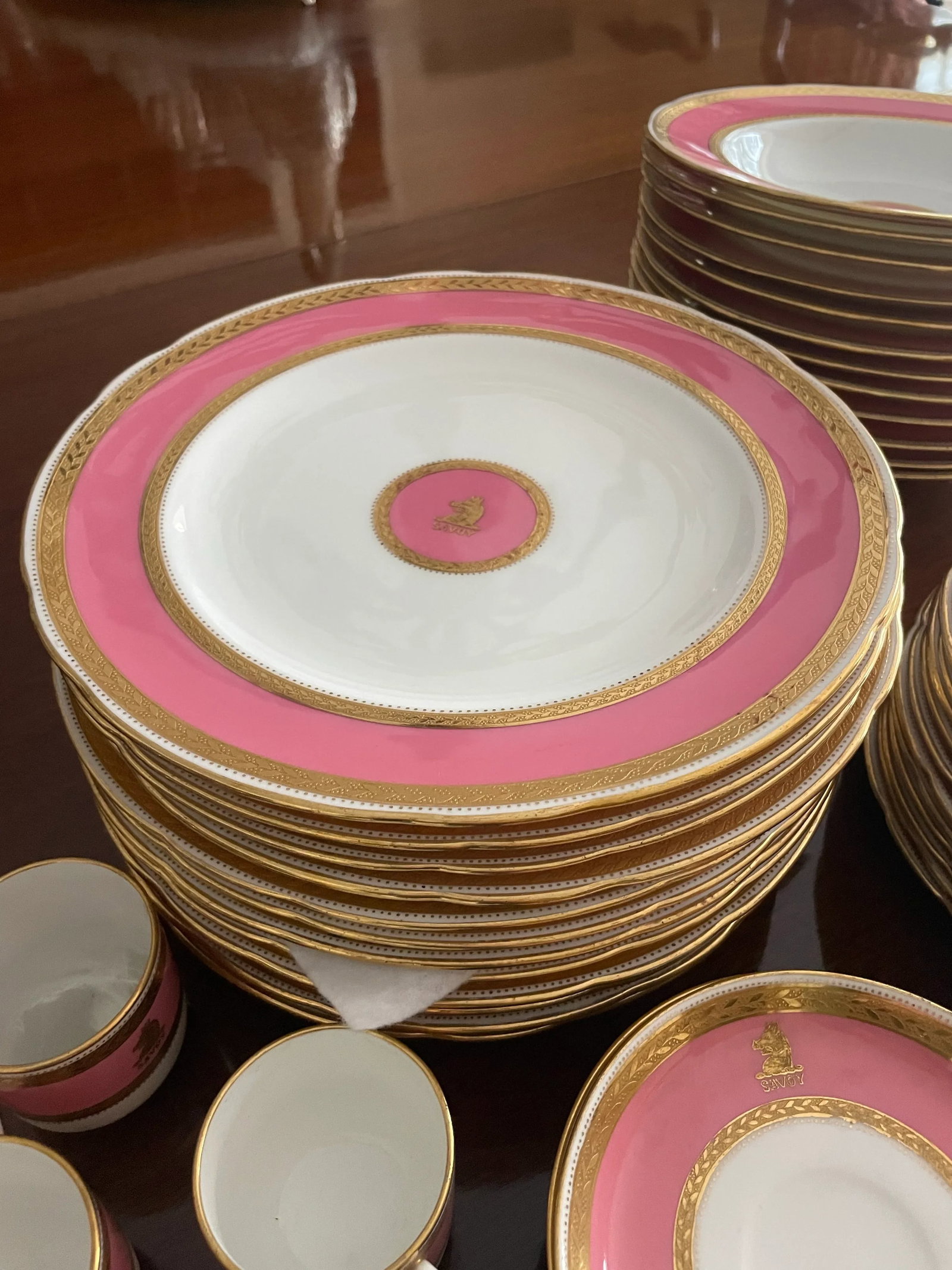 Service for 12 Pink and Gold Minton Plates, Bowls and Salad Plates - 4