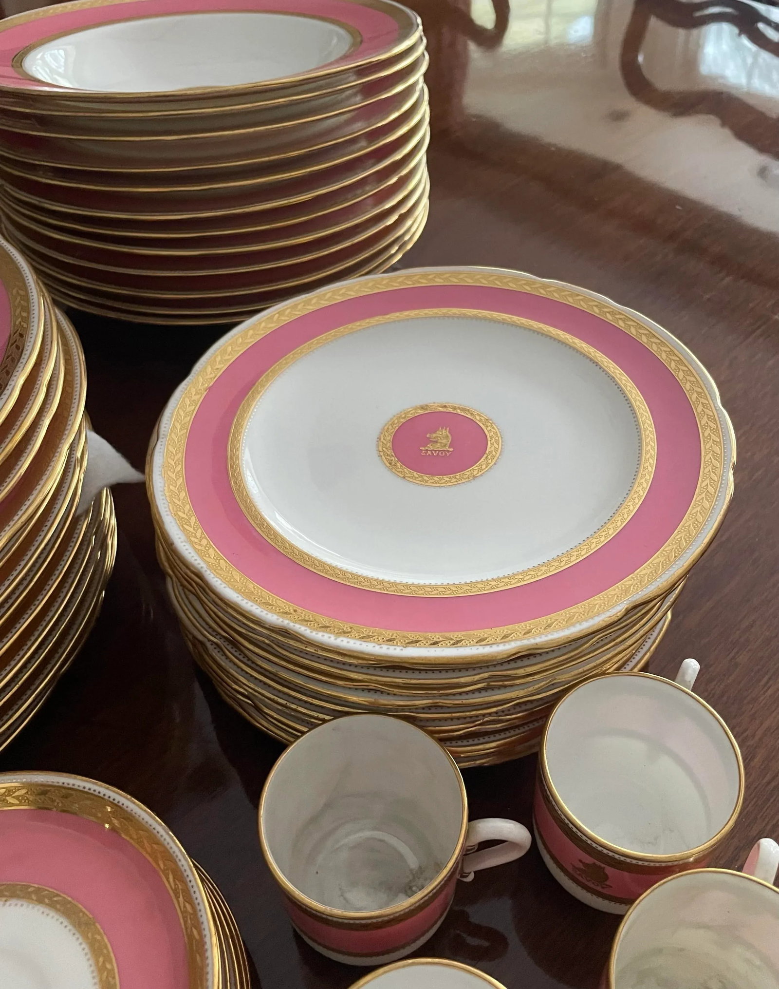 Service for 12 Pink and Gold Minton Plates, Bowls and Salad Plates - 5