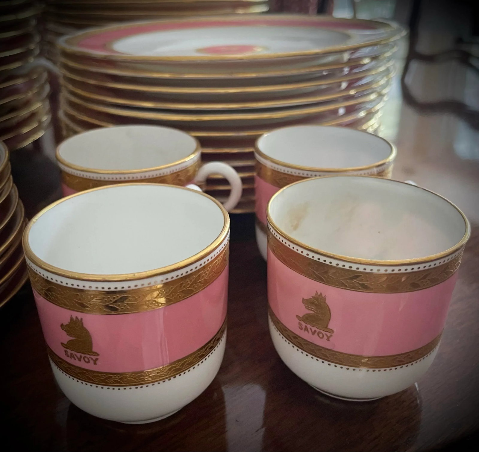 Service for 12 Pink and Gold Minton Plates, Bowls and Salad Plates - 6
