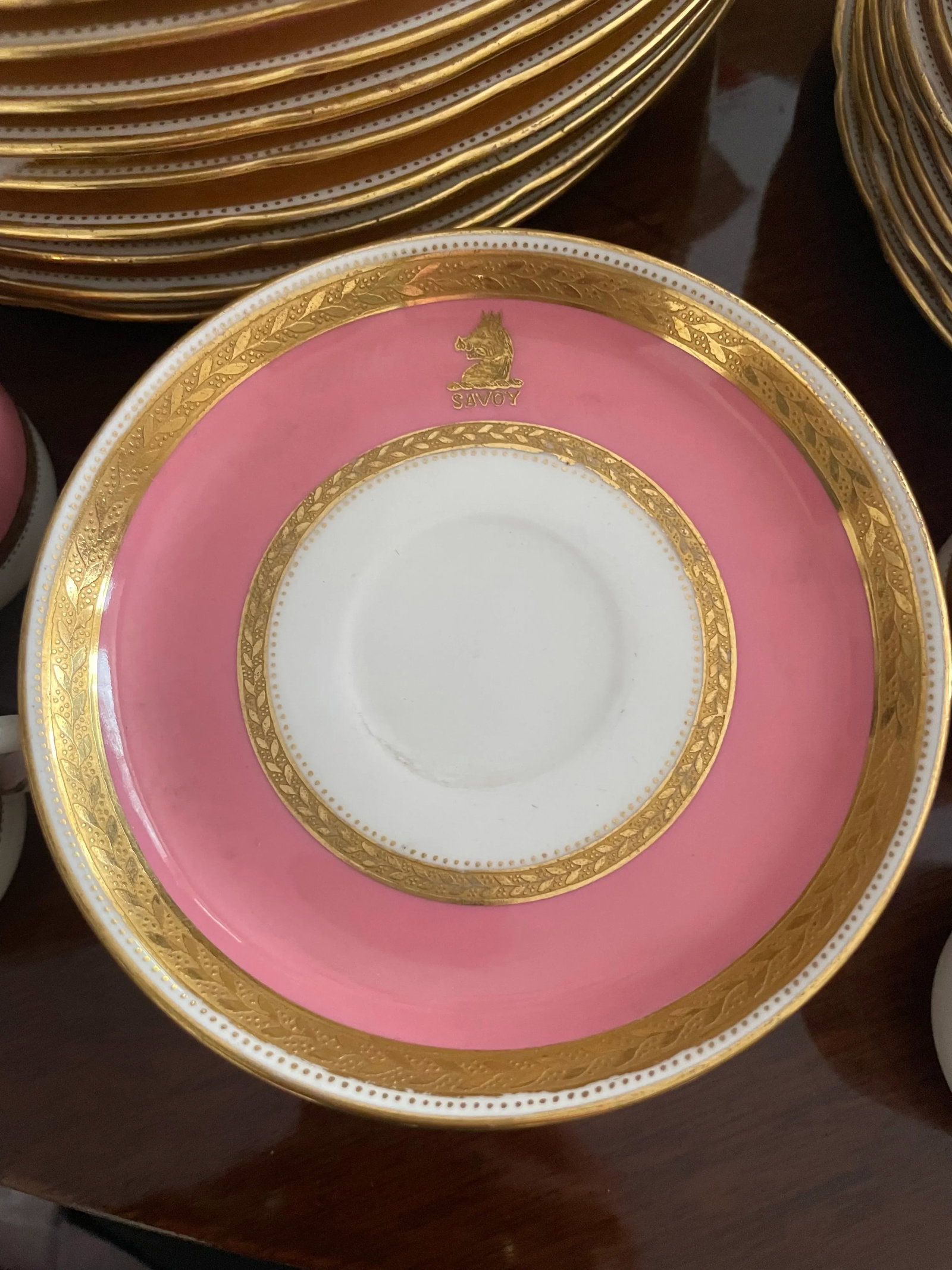 Service for 12 Pink and Gold Minton Plates, Bowls and Salad Plates - 7