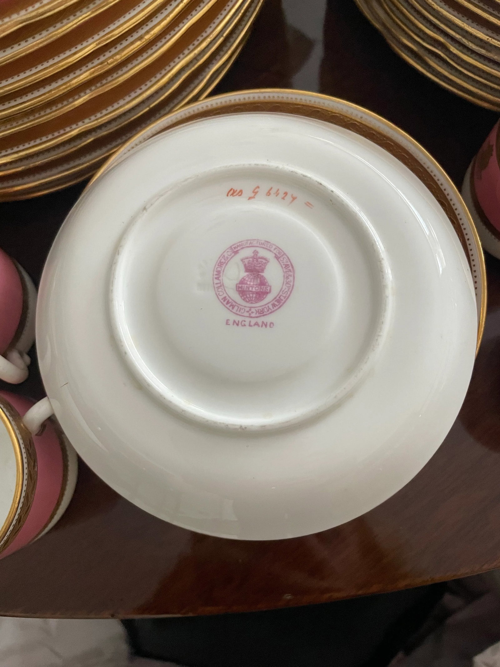 Service for 12 Pink and Gold Minton Plates, Bowls and Salad Plates - 9
