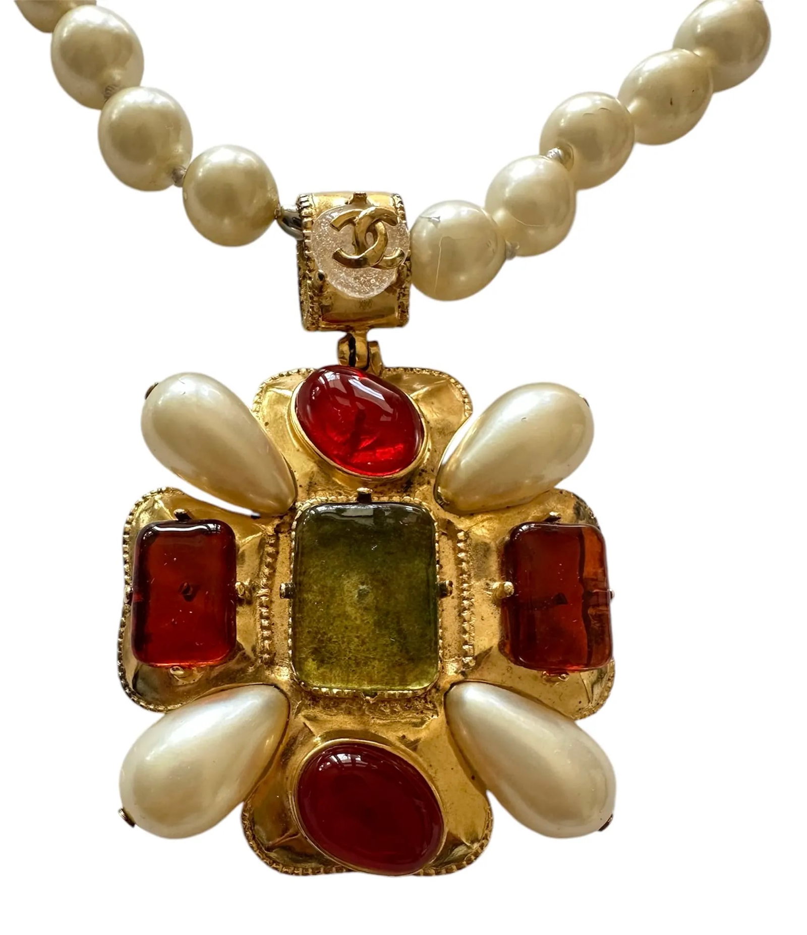 1997 Chanel Pearl Necklace Cross Pendant Gripoix Goossens Fall Vintage Maltese - 4