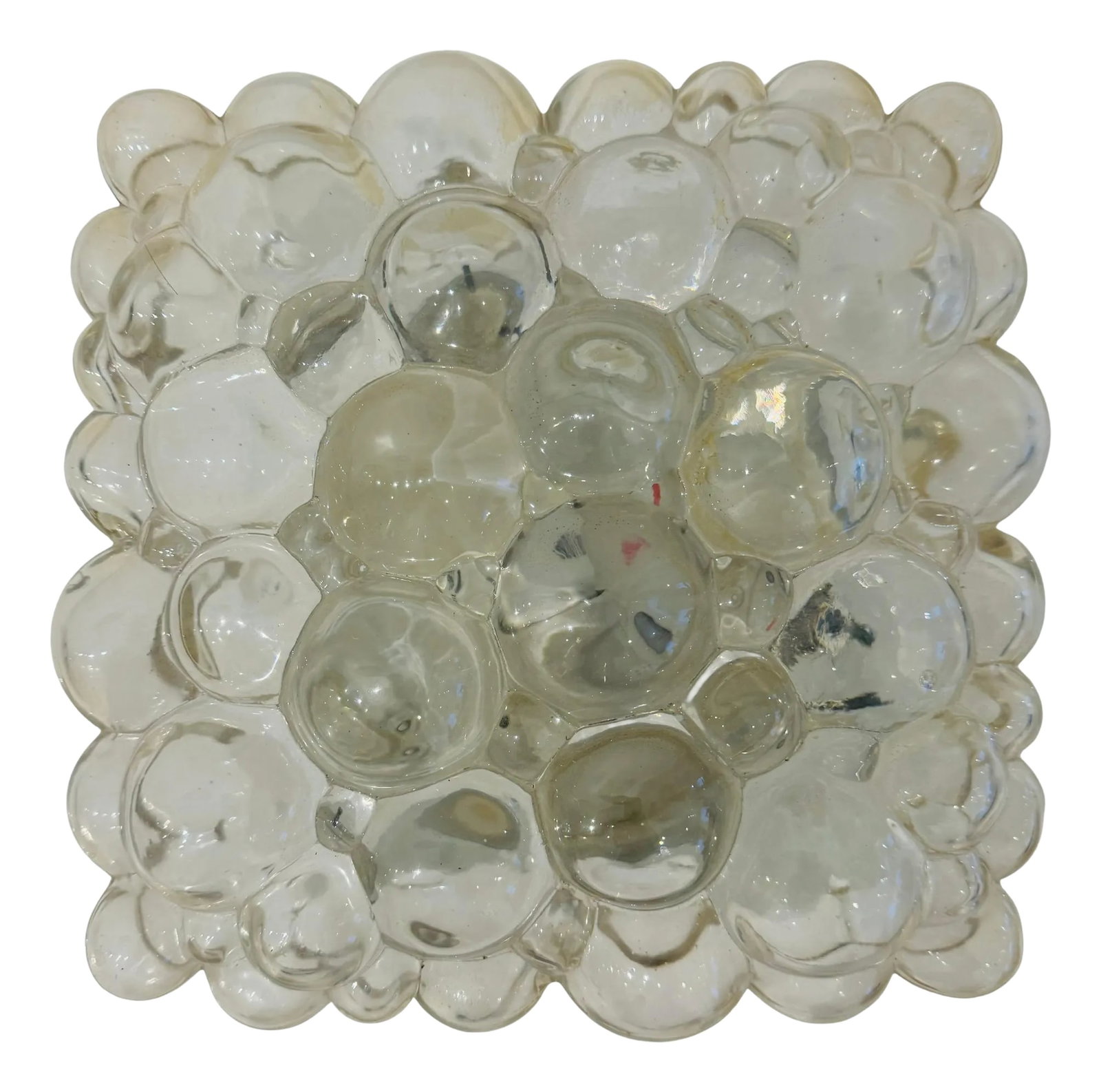 Helena Tynell Limburg Bubble Glass 1960 Mid Century Flush Ceiling Wall Lamp: A light golden amber bubble glass shade designed by Helena Tynell for Limburg Glass. Rewired. Condition: Alterations: Original Design Modified Imperfections: Some Imperfections Condition Notes: