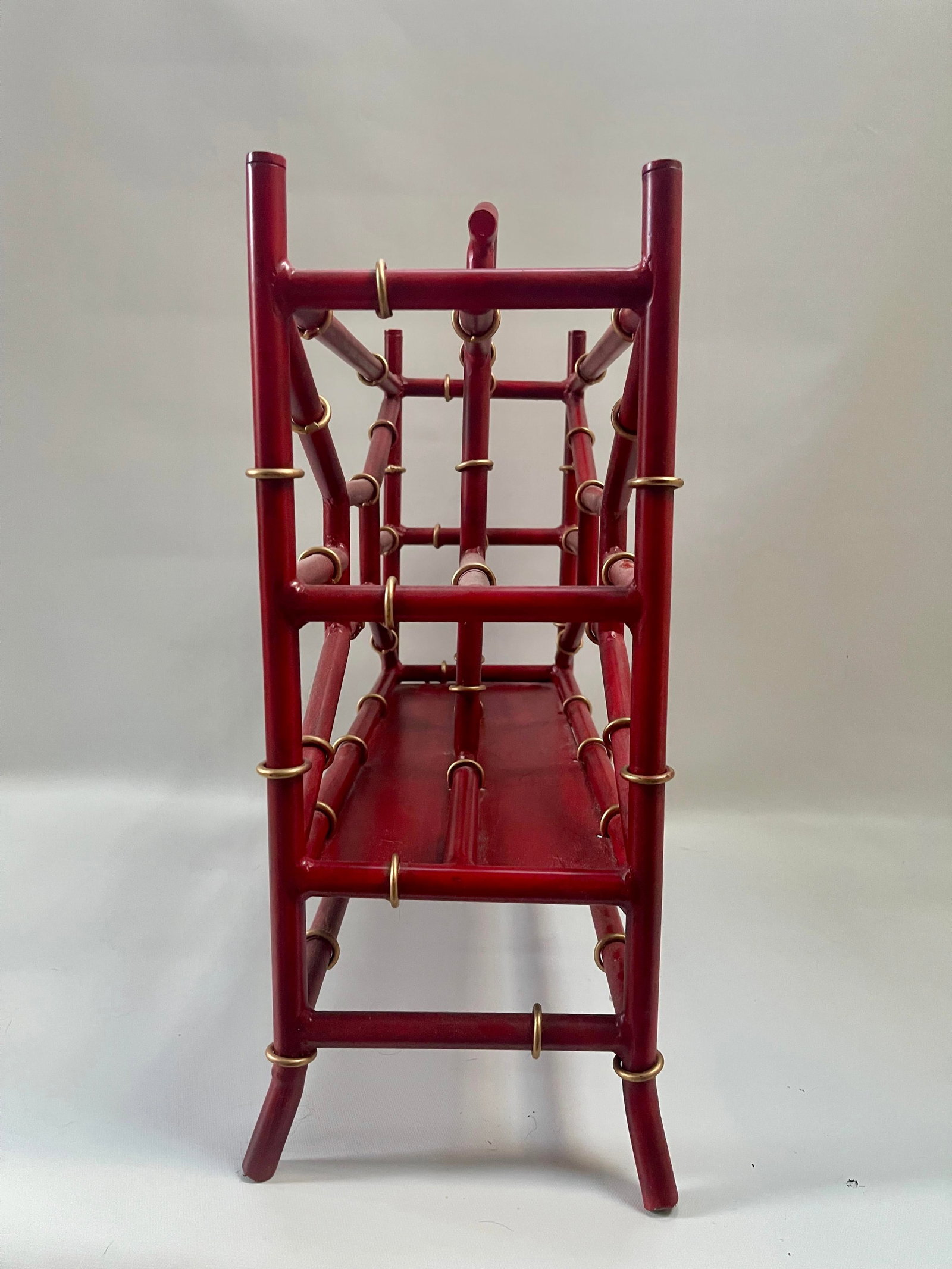 Palm Beach Tony Duquette Style Red Coral Faux Bamboo Magazine Rack Stand - 6