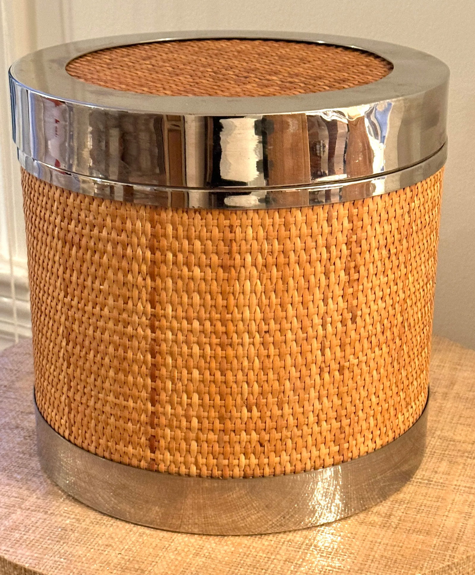 Vintage Tommaso Barbi Raffia Silver Ice Bucket - 2