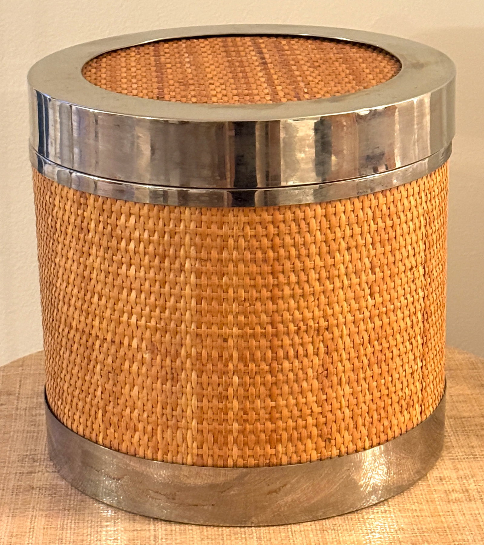 Vintage Tommaso Barbi Raffia Silver Ice Bucket - 3