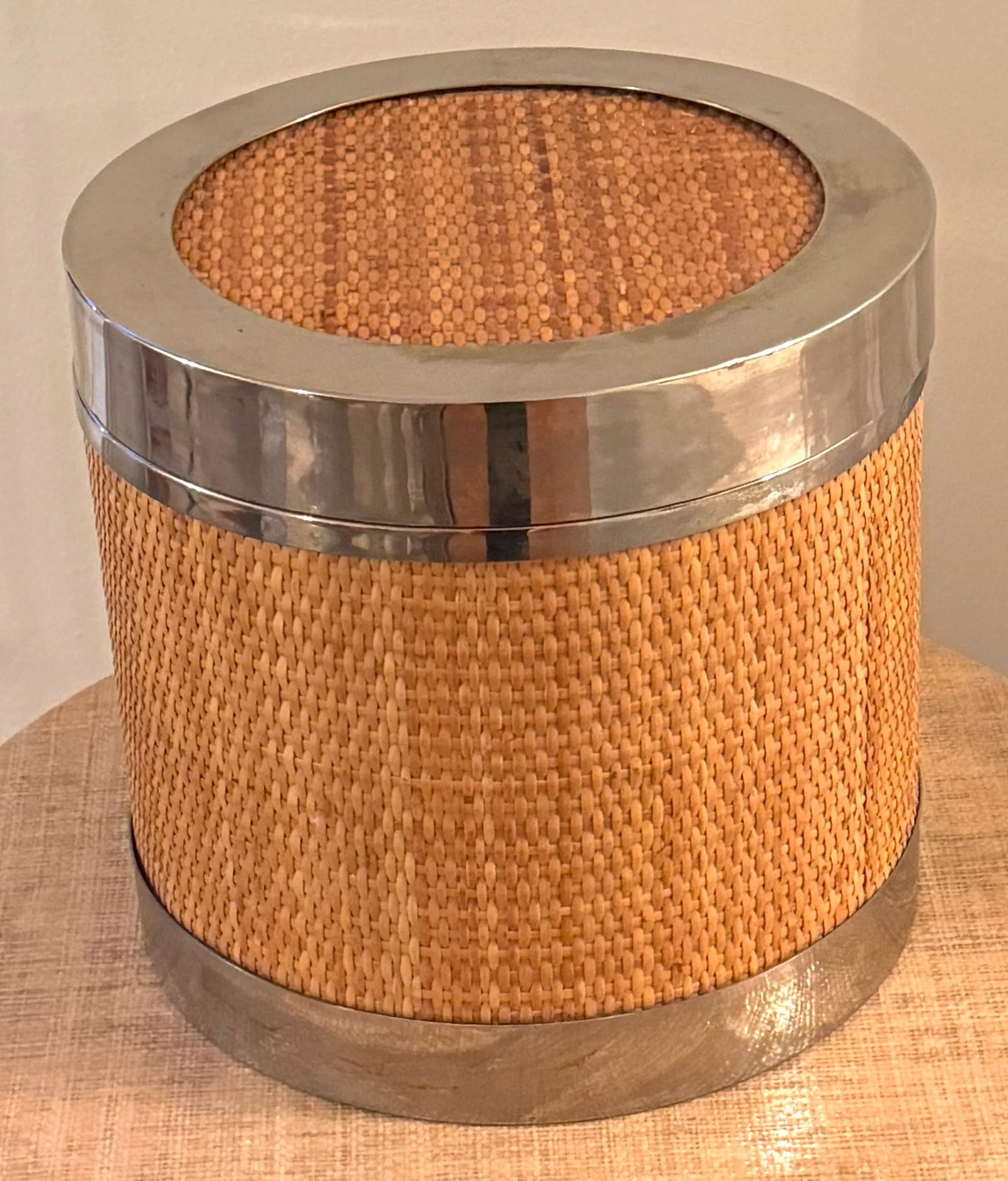 Vintage Tommaso Barbi Raffia Silver Ice Bucket - 4