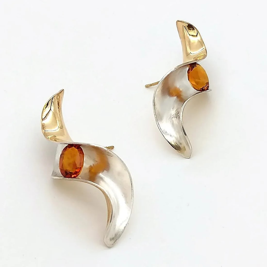 Vintage Modernist Gold & Silver Earrings, Gerhard Herbst Studio - 2 Pieces - 3