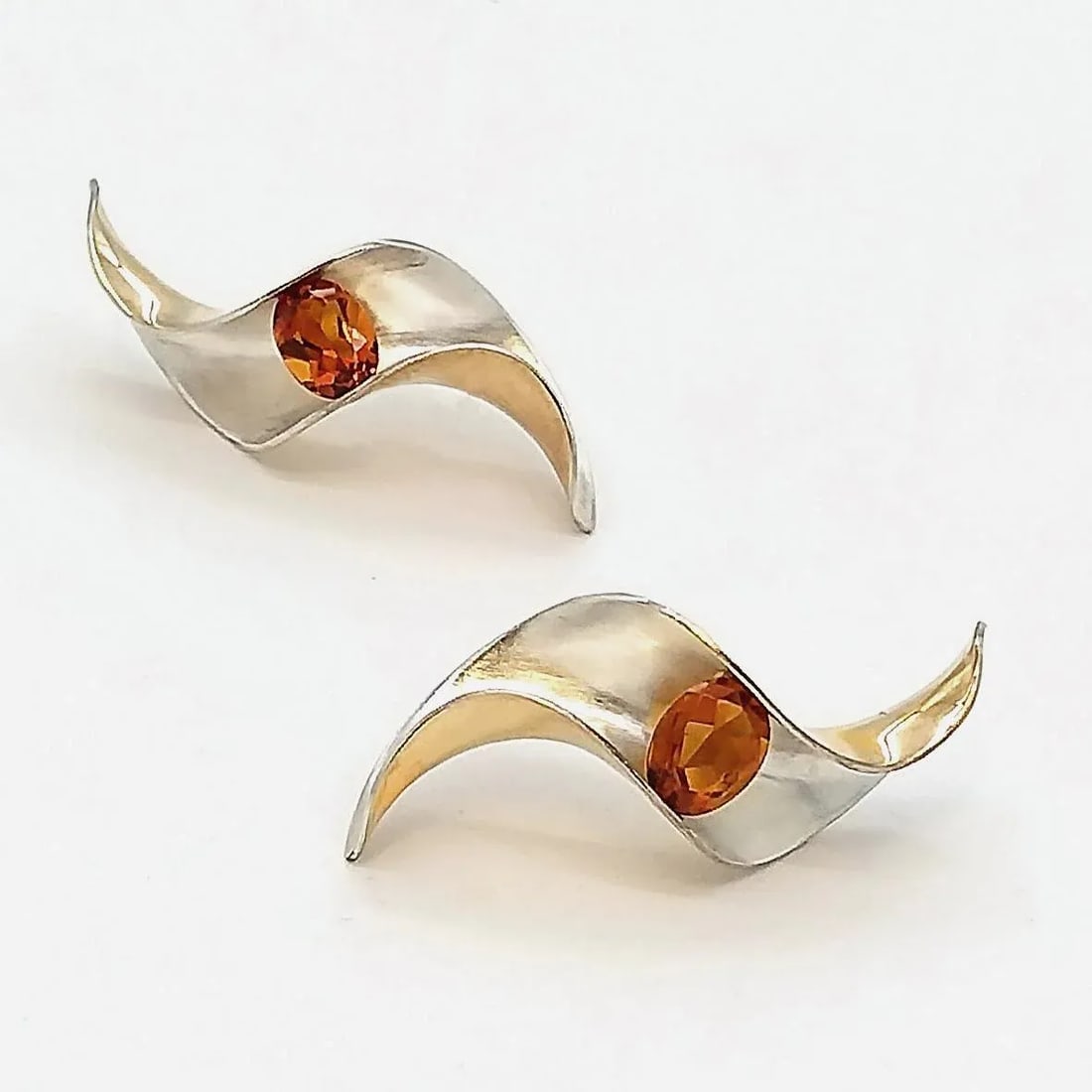 Vintage Modernist Gold & Silver Earrings, Gerhard Herbst Studio - 2 Pieces - 4